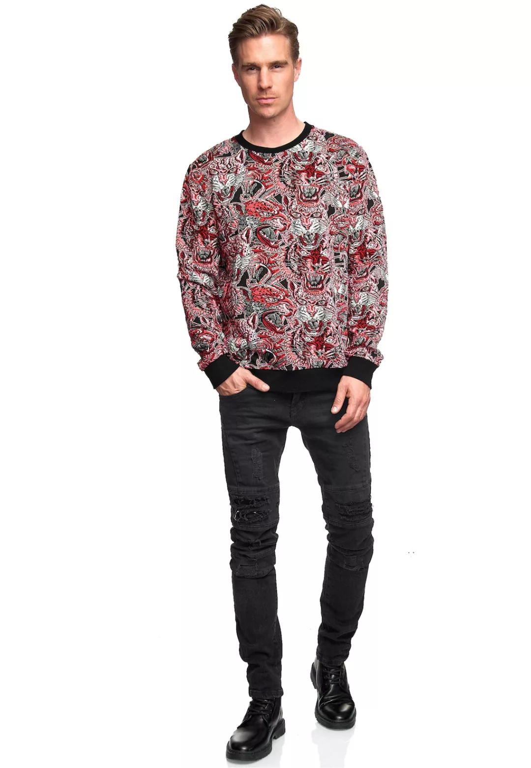 Rusty Neal Sweatshirt "Red Tiger in Jacquard", mit extravagantem Muster günstig online kaufen