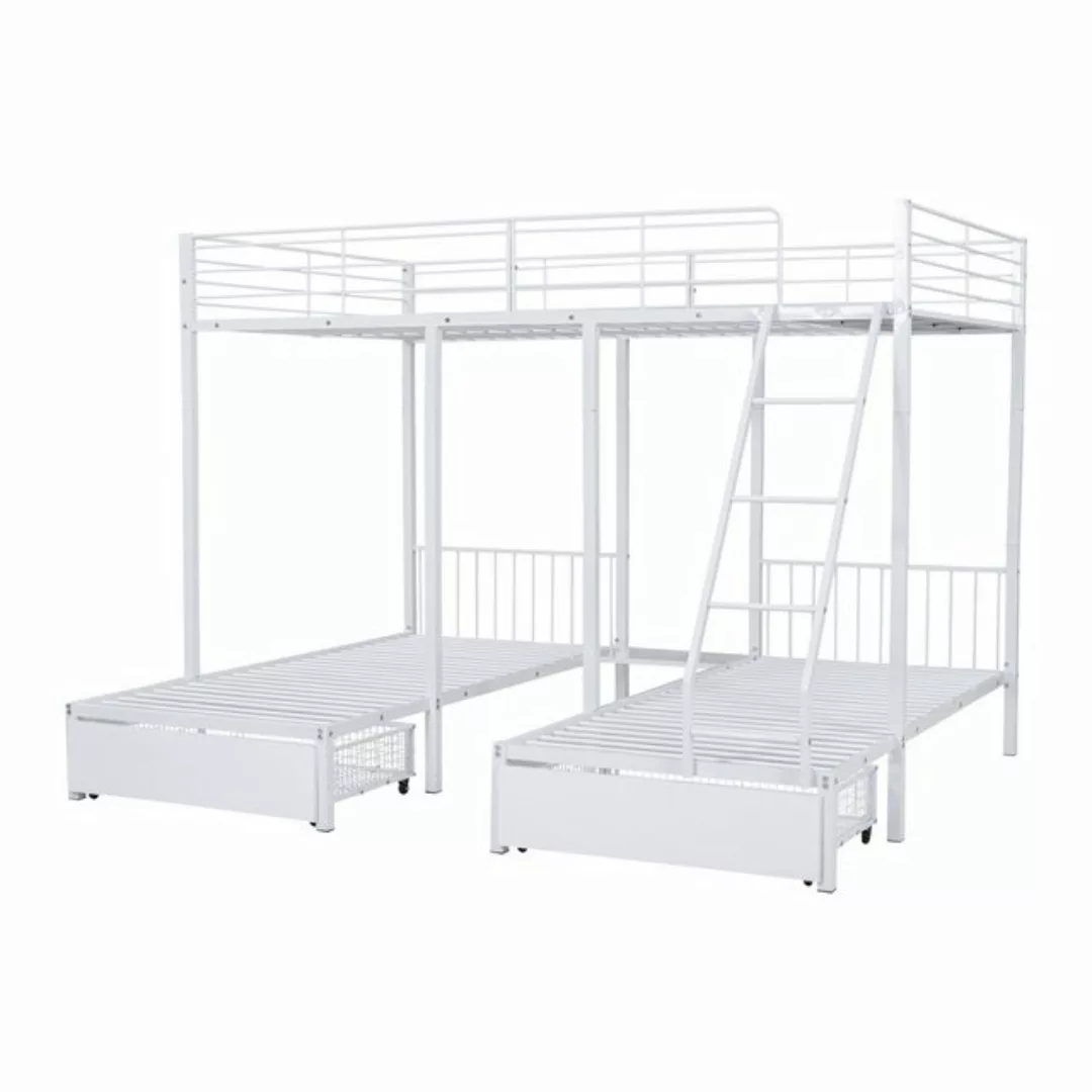 Flieks Etagenbett, Dreierbett Kinderbett Metallbett mit Schubladen 90x200cm günstig online kaufen