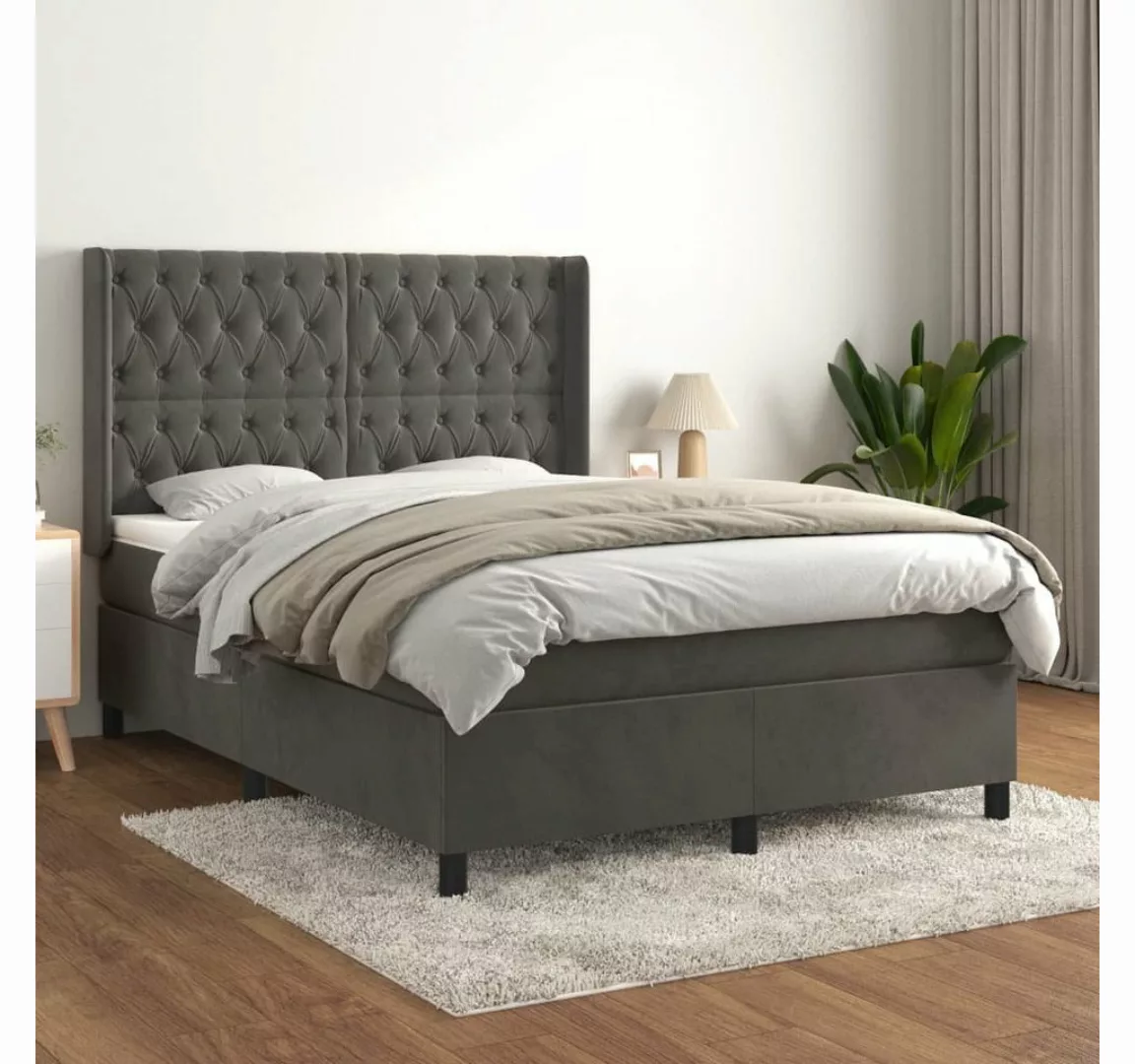 furnicato Bett Boxspringbett mit Matratze Dunkelgrau 140x190 cm Samt günstig online kaufen