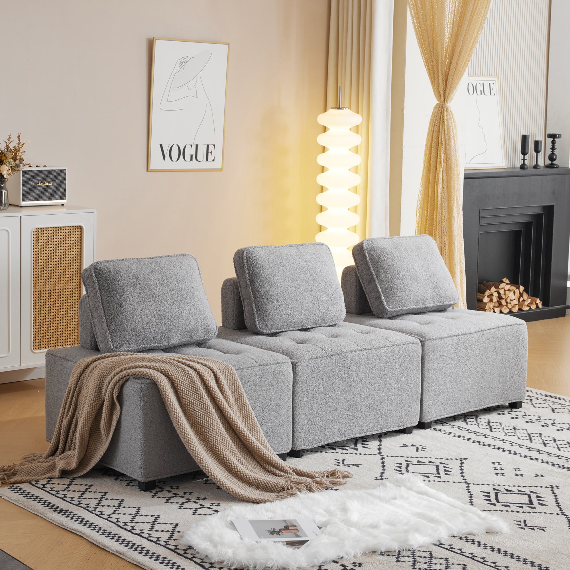 Modulares Ecksofa für das Wohnzimmer aus Teddy-Samtstoff, flexible Kombinat günstig online kaufen