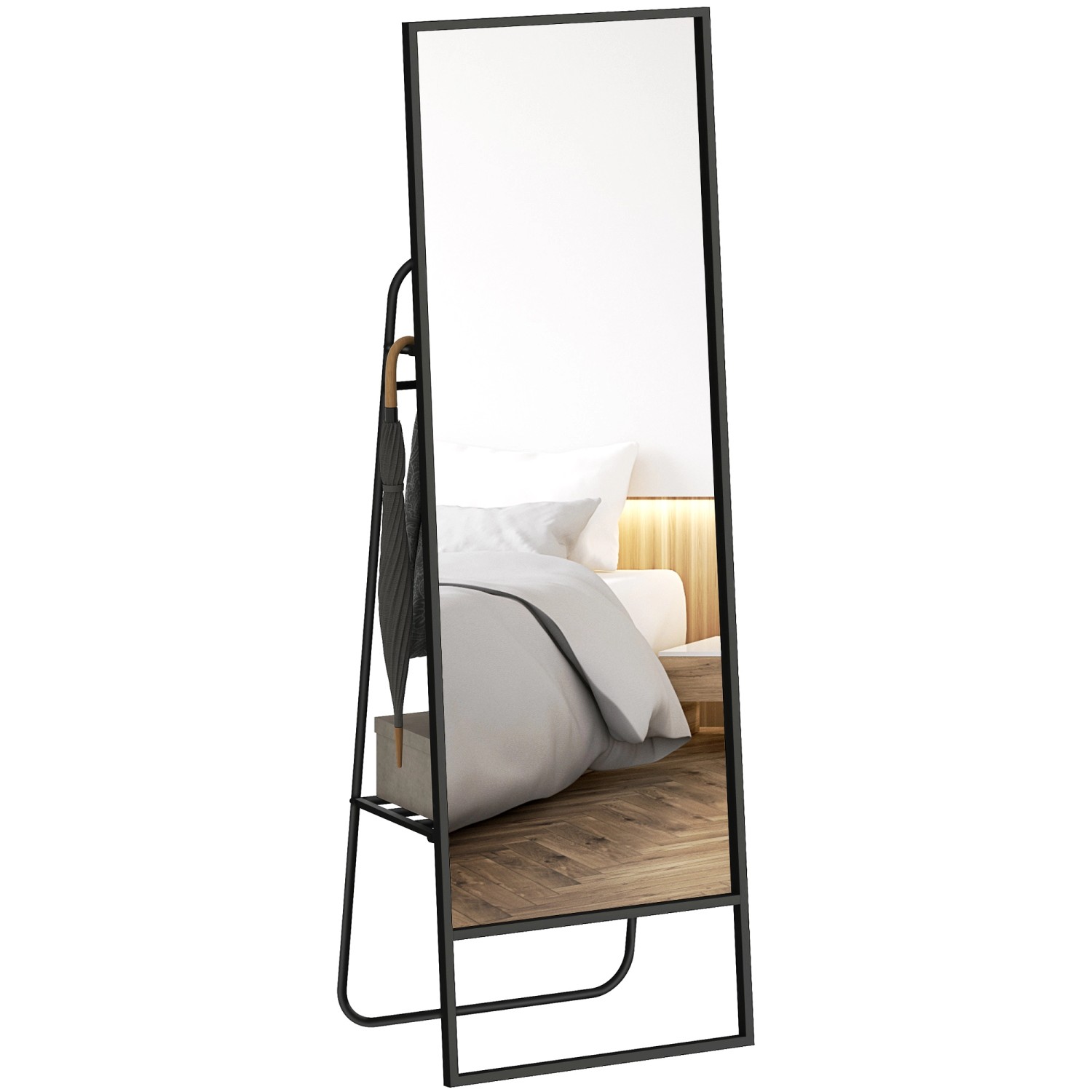 HOMCOM Ganzkörperspiegel Metall Glas 50L x 38B x 157H cm Schwarz günstig online kaufen