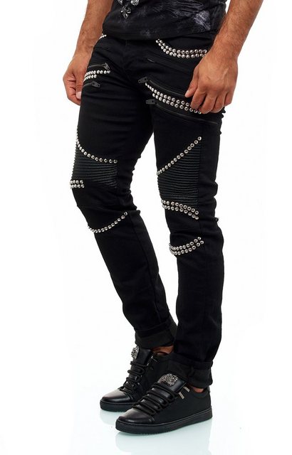 KINGZ Slim-fit-Jeans, im Patchwork Biker-Stil günstig online kaufen