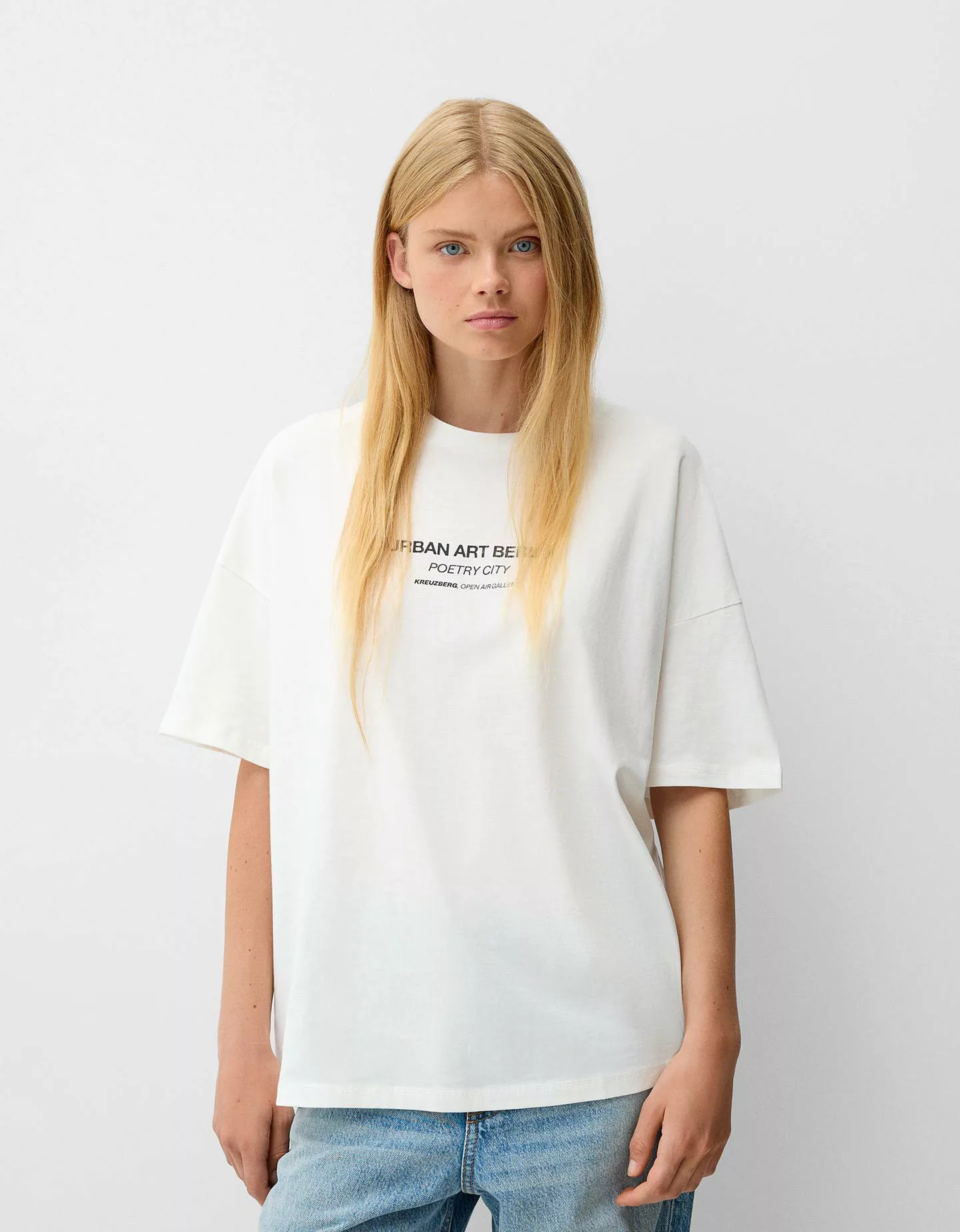 Bershka T-Shirt Mit Print Damen M Weiss günstig online kaufen