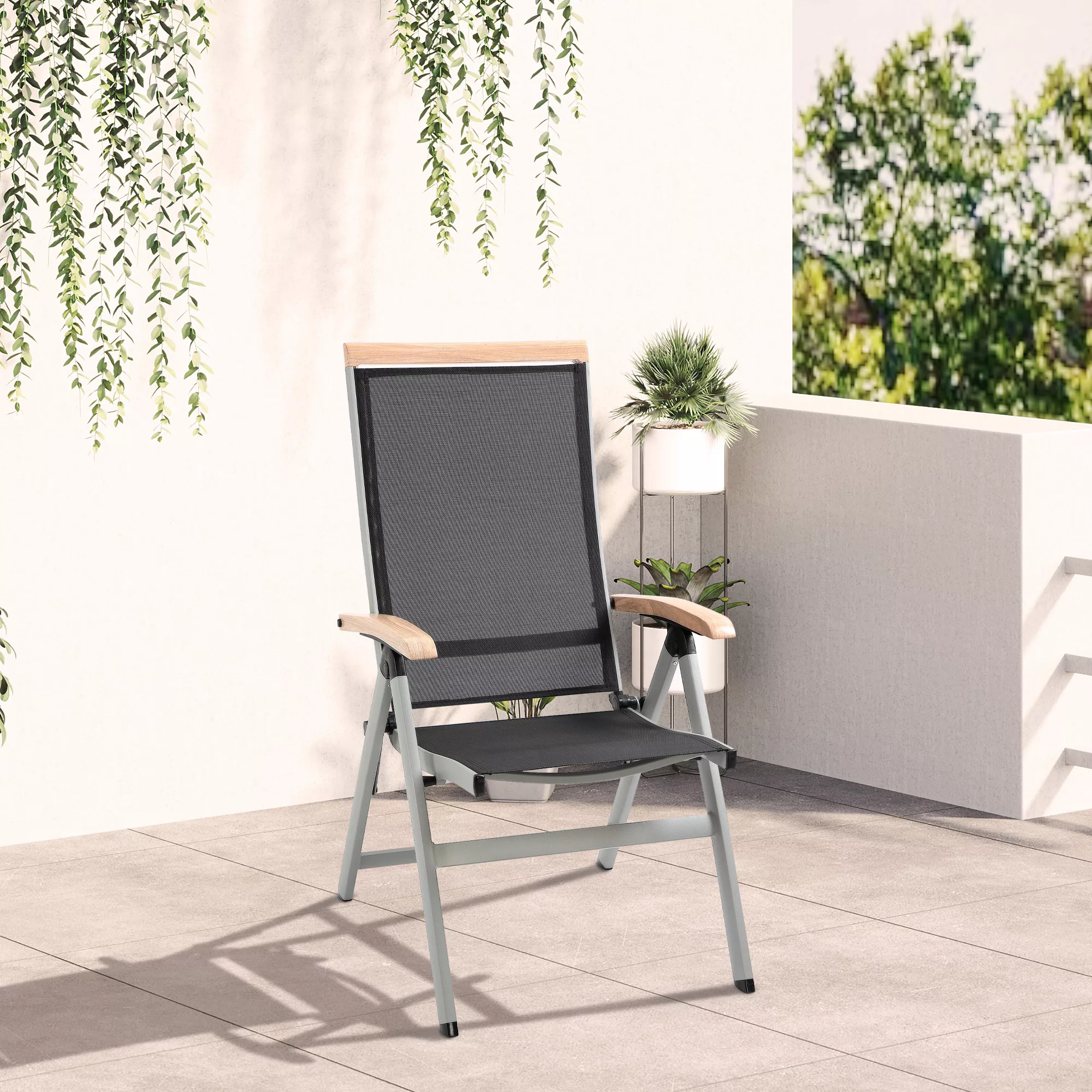 Outsunny Klappstuhl Gartenstuhl Alu mit Mesh Schwarz Silber, Rückenlehne un günstig online kaufen