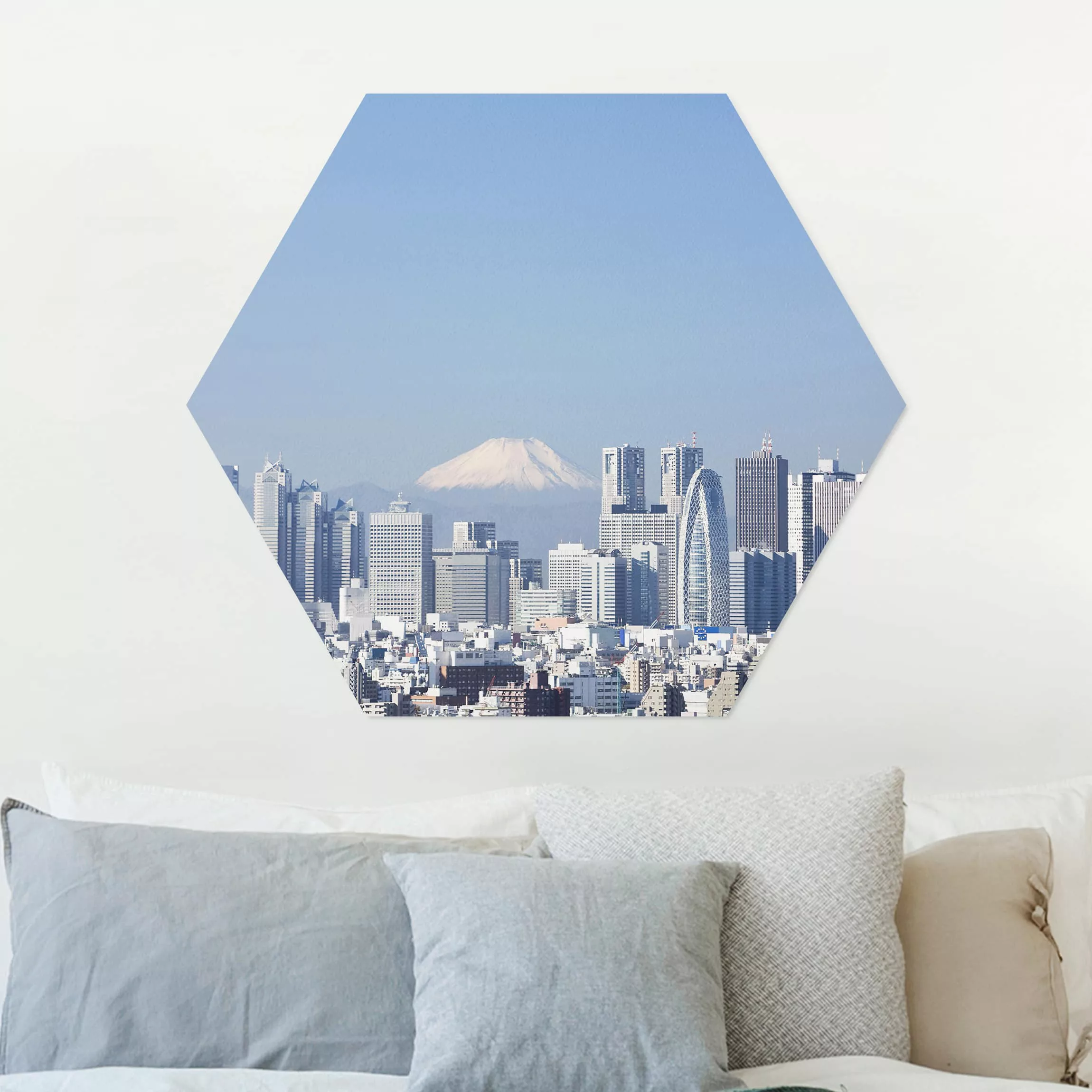 Hexagon-Alu-Dibond Bild Architektur & Skyline Tokio vor dem Fuji günstig online kaufen