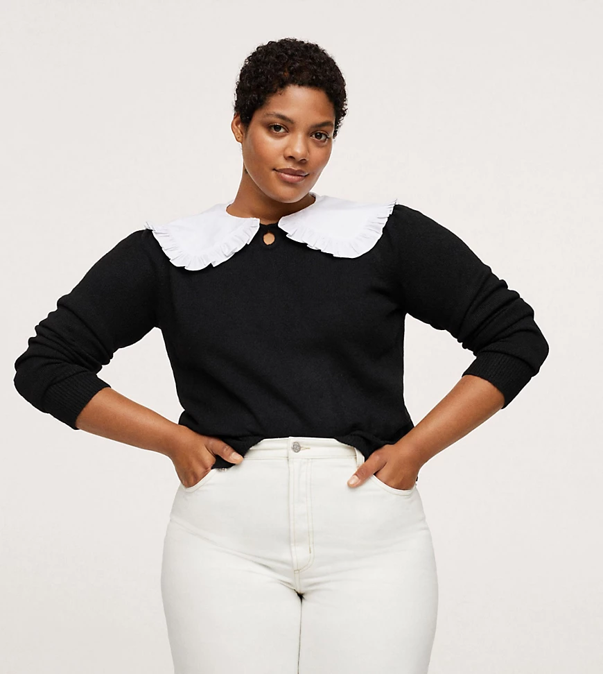 Mango Curve – Pullover mit Kontrastkragen in Schwarz günstig online kaufen