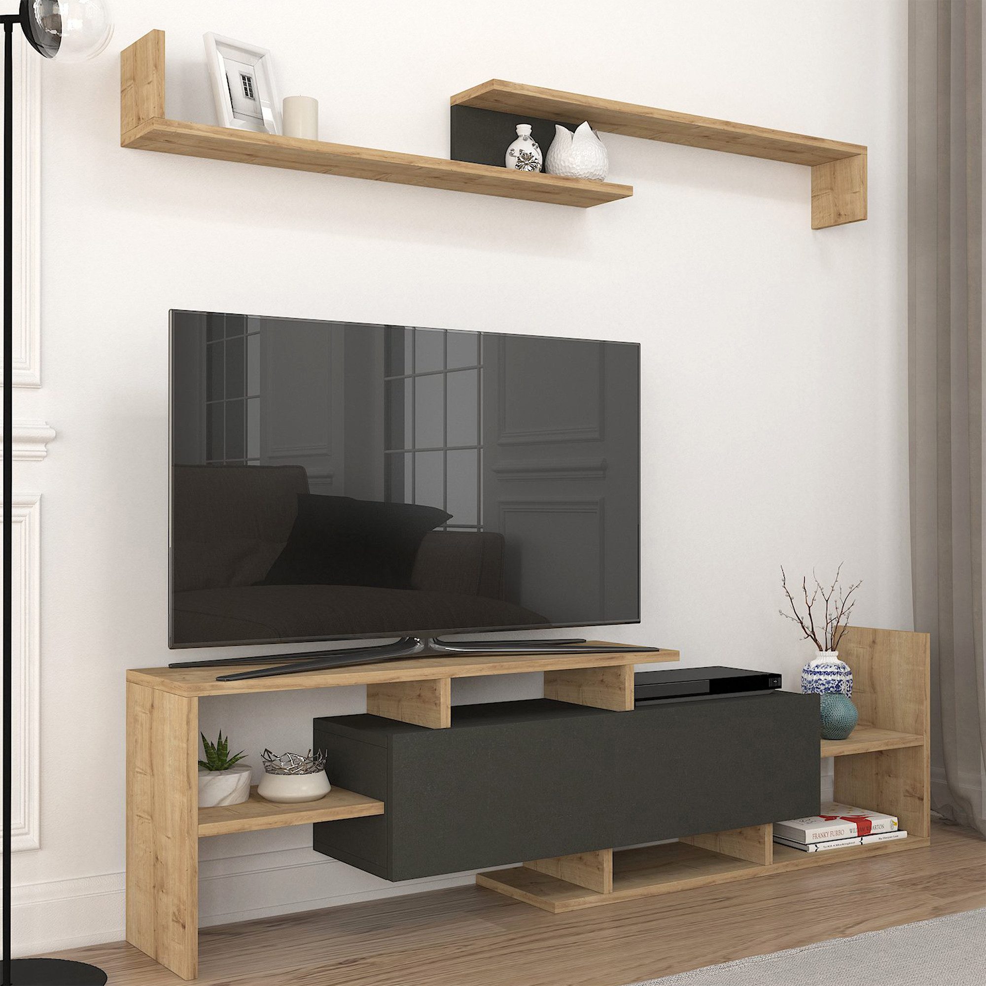 en.casa TV-Schrank »Liksefte« mit Wandregal 154x28x42 günstig online kaufen