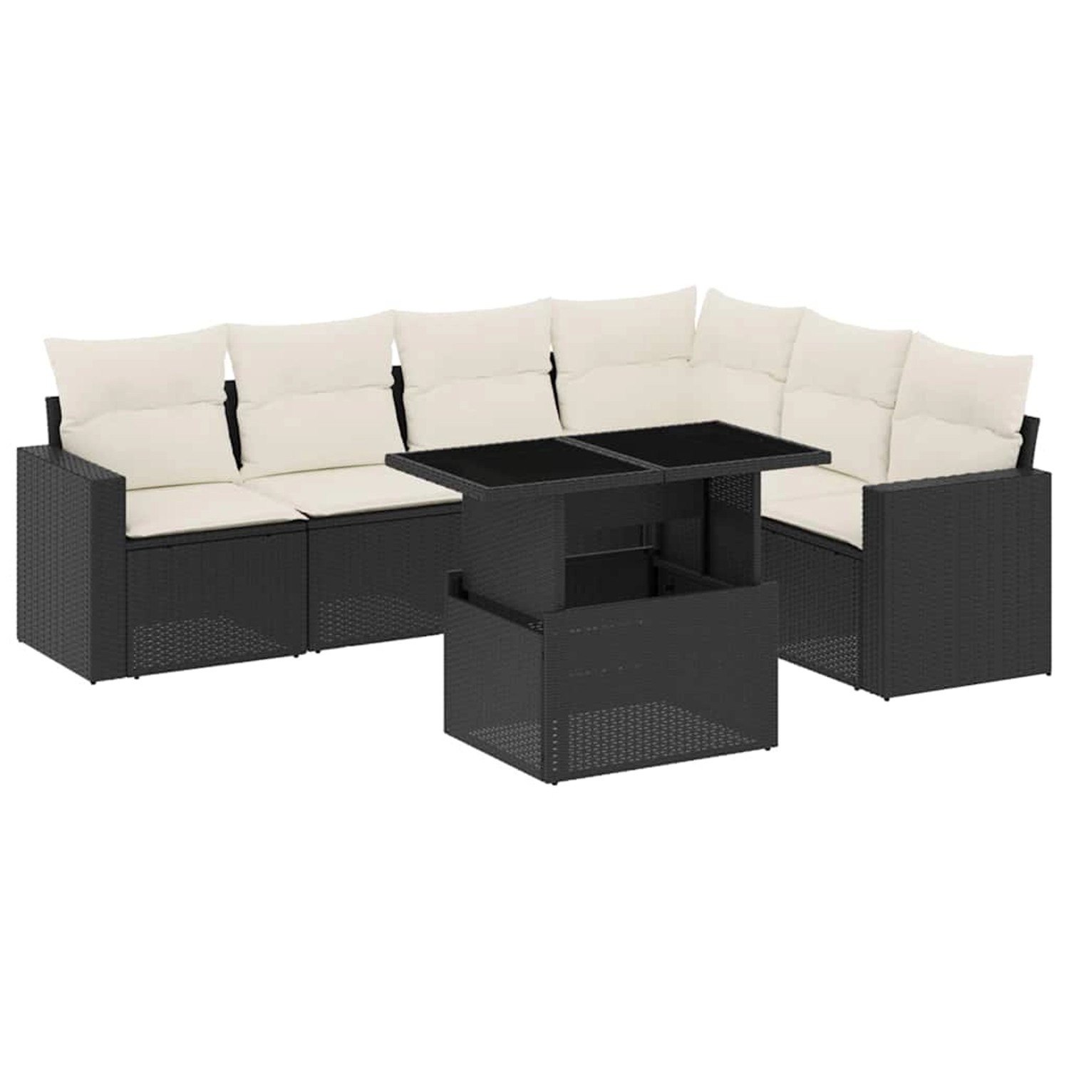 vidaXL 7-Tlg Garten-Sofagarnitur mit Kissen Schwarz Poly Rattan 3267296 günstig online kaufen