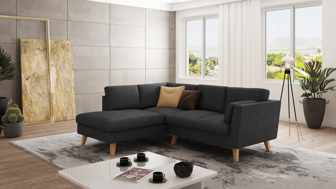 S-Style Möbel Ecksofa mit Holzfüßen im skandinavischen Stil Angeles, mit We günstig online kaufen