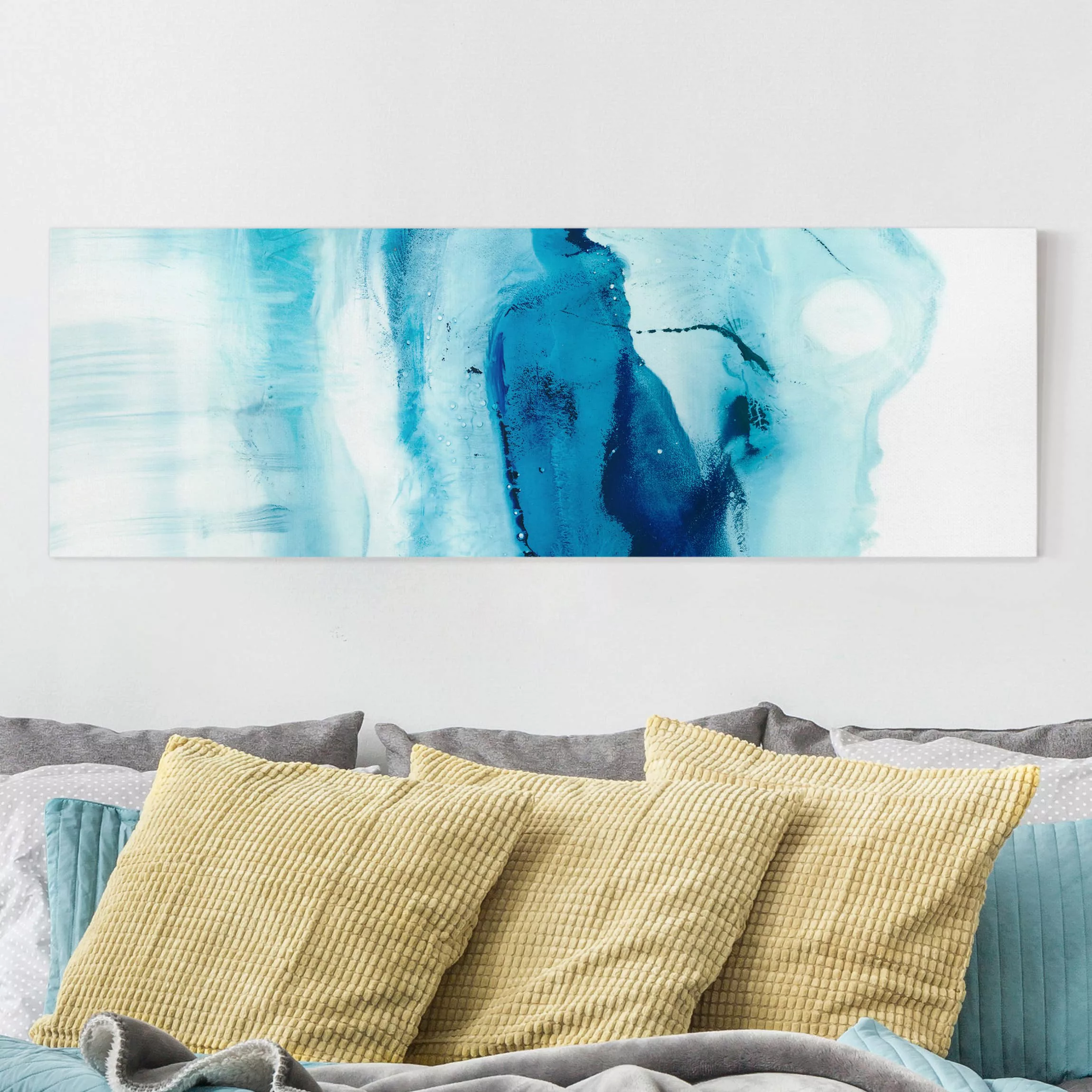 Leinwandbild Abstrakt - Panorama Blaue Strömung I günstig online kaufen