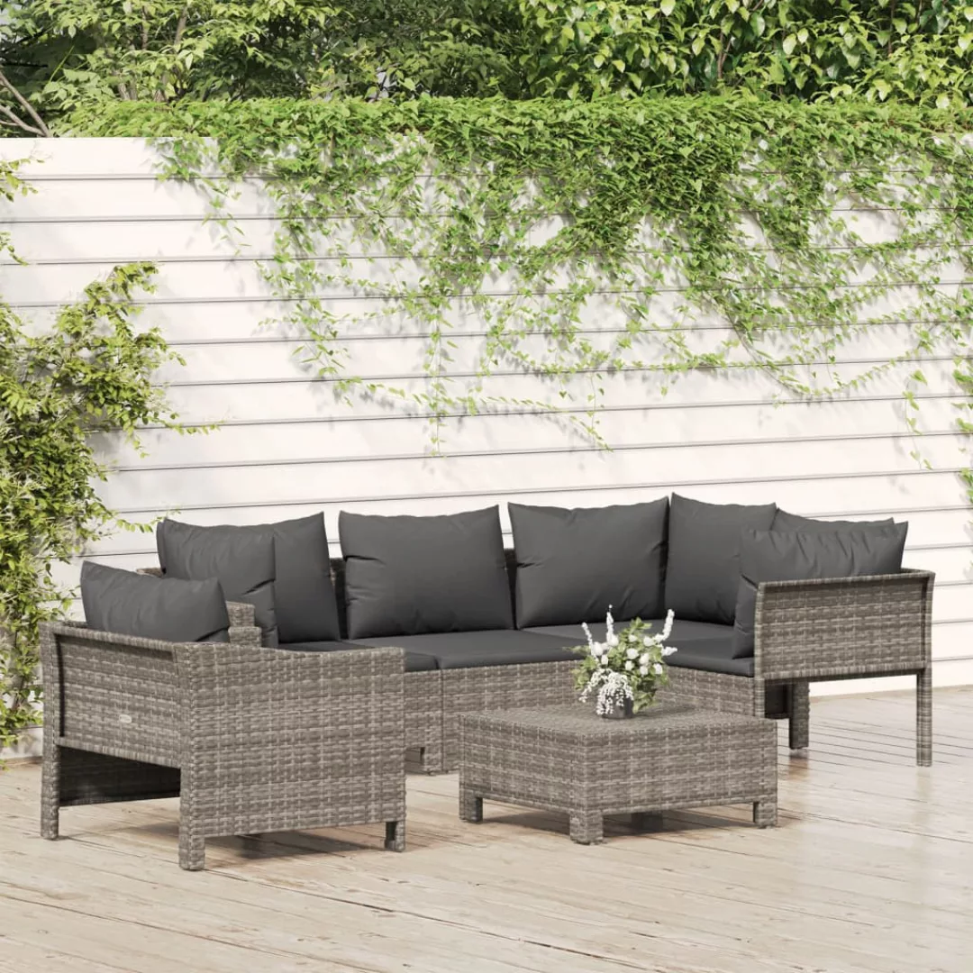 Vidaxl 6-tlg. Garten-lounge-set Mit Kissen Grau Poly Rattan günstig online kaufen