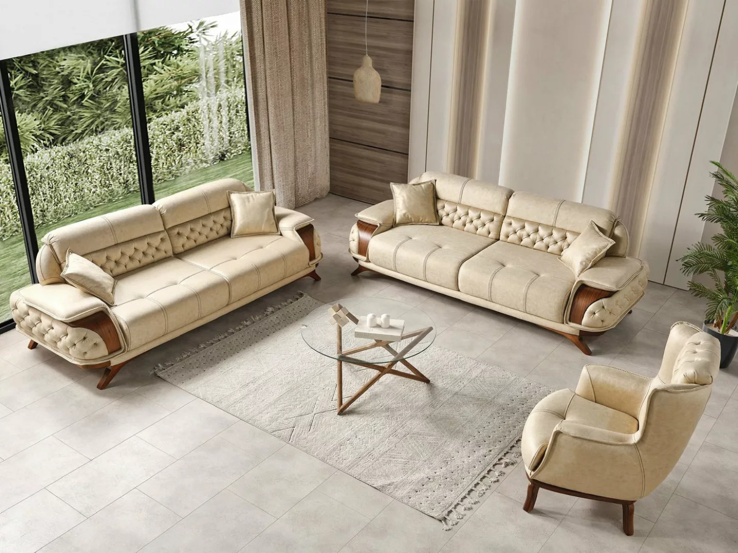 JVmoebel Sofa Stilvolles Modernes Sofa Set 3+3+1 Beige Design für Wohnzimme günstig online kaufen