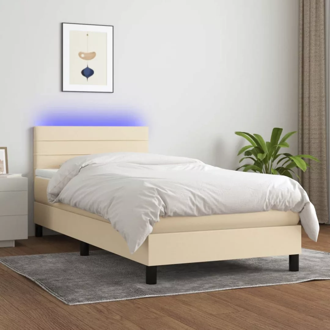 vidaXL Boxspringbett Boxspringbett mit Matratze LED Creme 100x200 cm Stoff günstig online kaufen