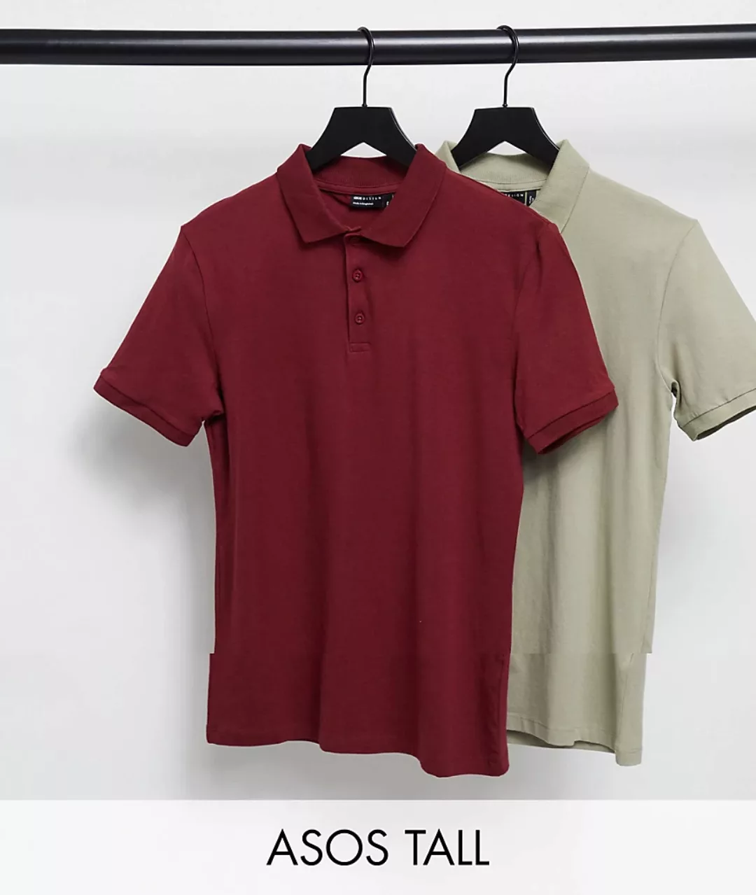 ASOS DESIGN Tall – Polohemd im 2er-Pack aus Bio-Baumwolle in Muscle Fit-Meh günstig online kaufen
