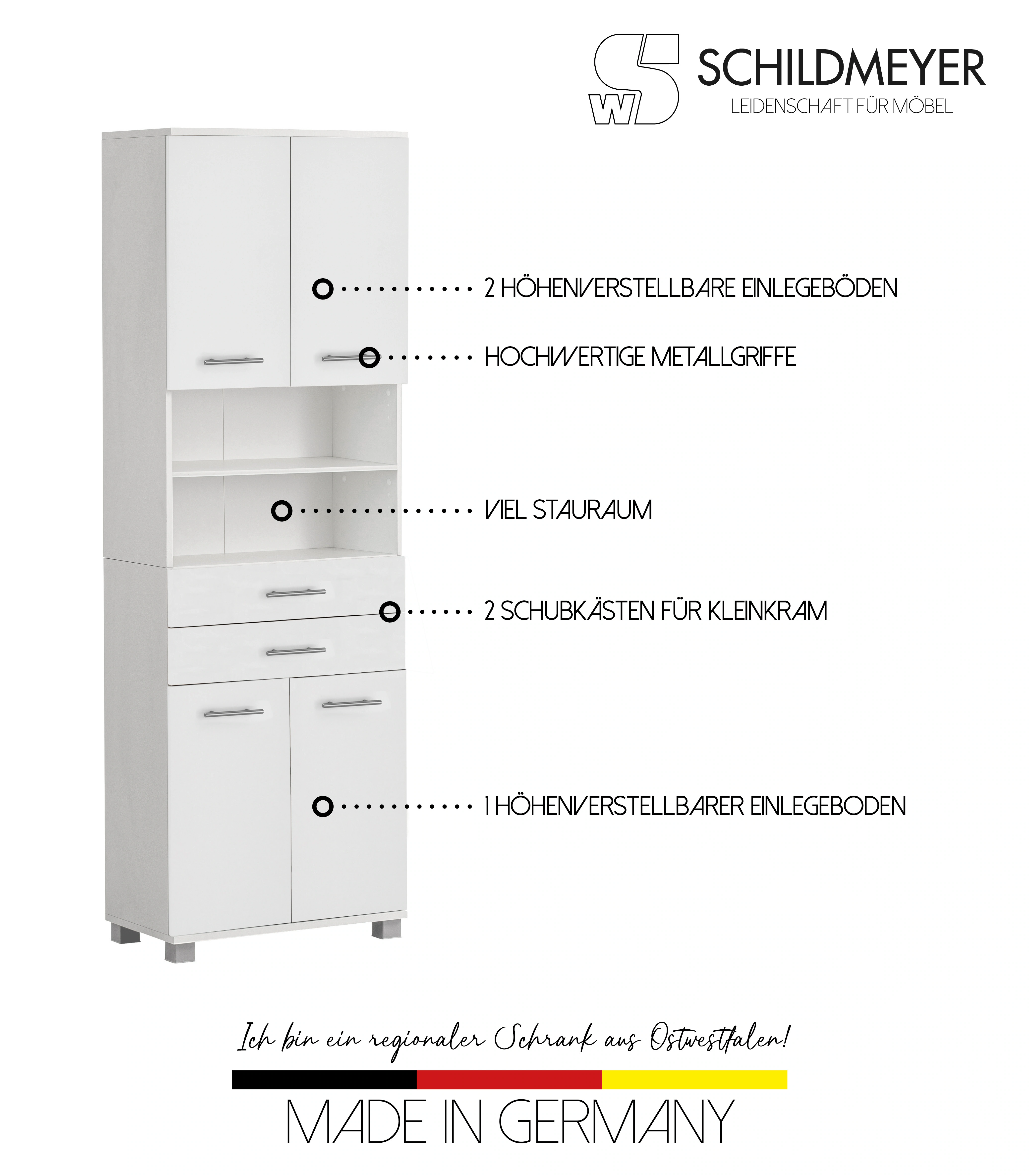 welltime Hochschrank "Emmi, Breite 59 cm made in Germany", 4 Türen, Metallb günstig online kaufen