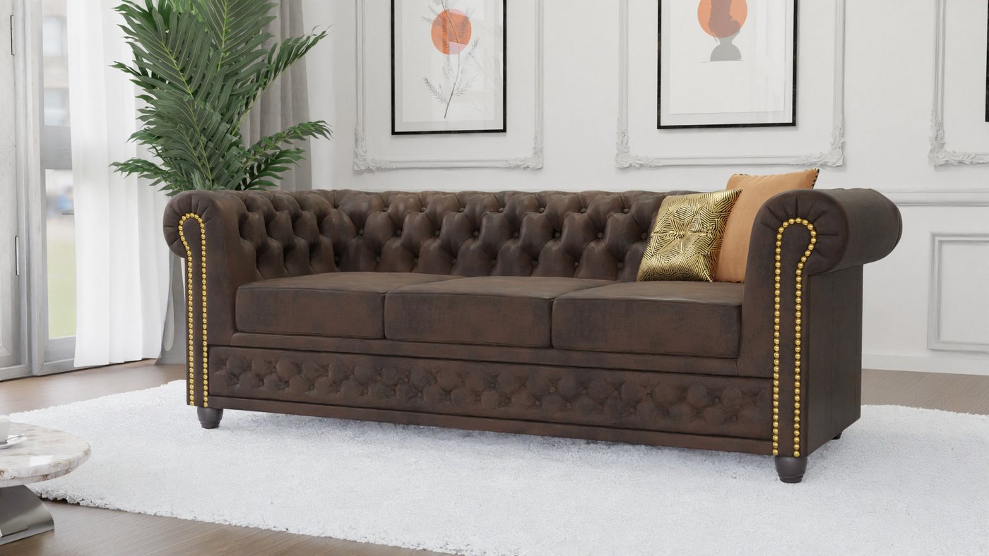 S-Style Möbel Chesterfield-Sofa Anton 3 sitzer Sofa mit Schlaffunktion mit günstig online kaufen