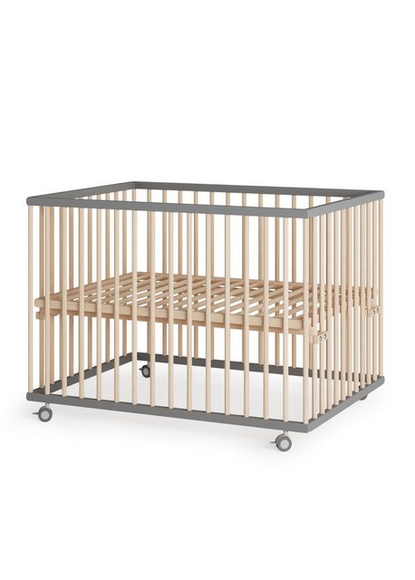 Sämann Babybett Laufgitter 75x100 cm mit Lattenrost grau/natur Premium Koll günstig online kaufen