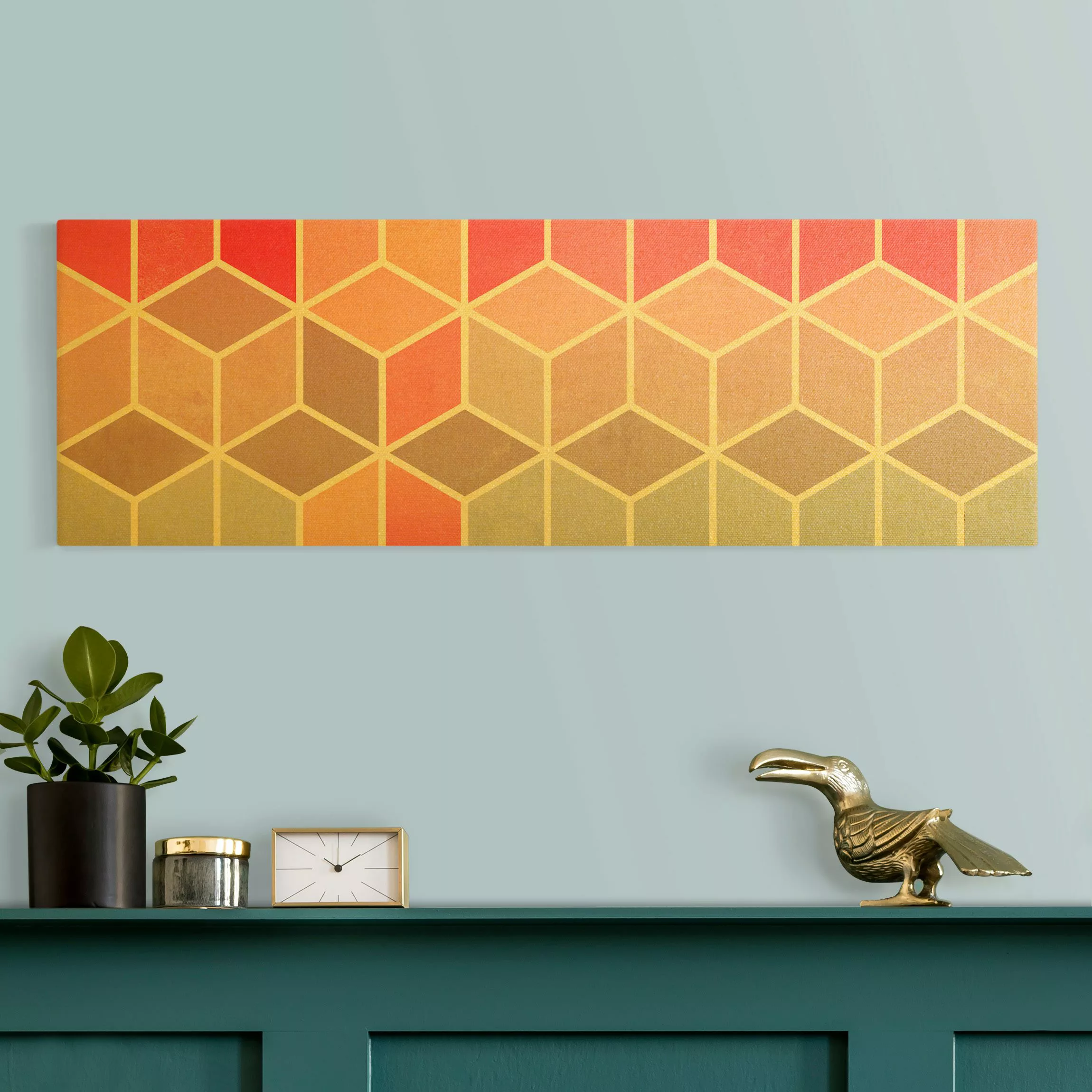 Leinwandbild Gold Goldene Geometrie - Buntes Pastell günstig online kaufen