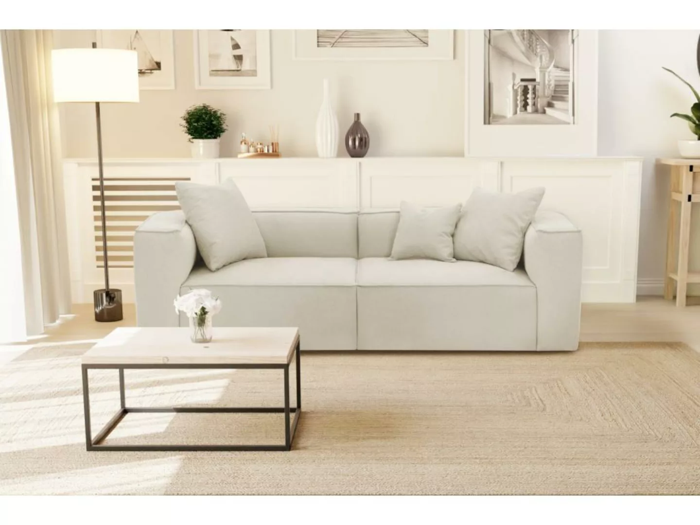 Sofa - 3-Sitzer - Stoff - Cremefarben - ACACE günstig online kaufen