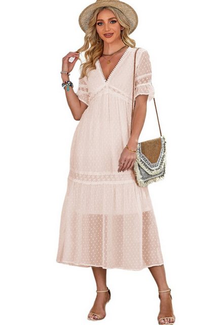 SEGUEN Strandkleid Damenkleid mit kurzen Ärmeln (Langer Spitzenrock mit V-A günstig online kaufen