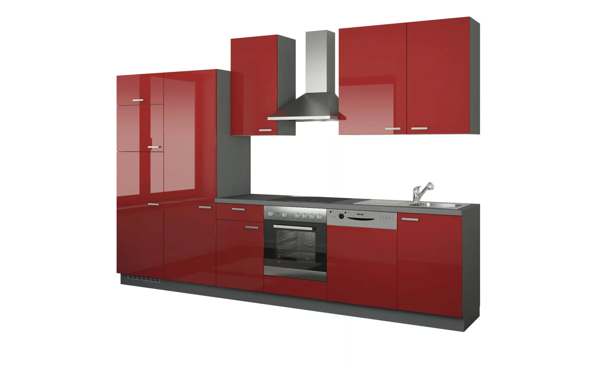 Küchenzeile mit Elektrogeräten - rot - 340 cm - Küchen > Küchenblöcke mit E günstig online kaufen