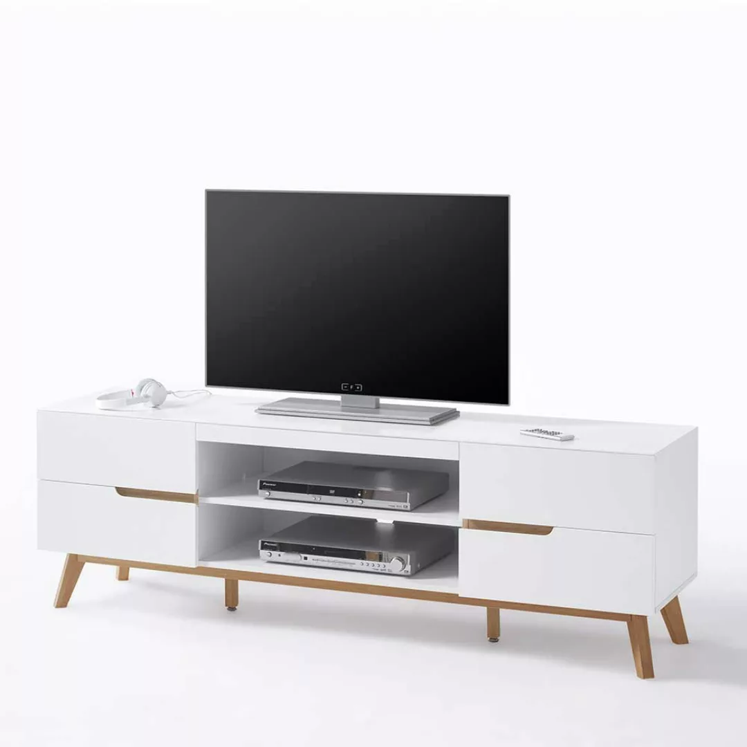 TV Unterschrank in Weiß und Asteiche 160 cm günstig online kaufen