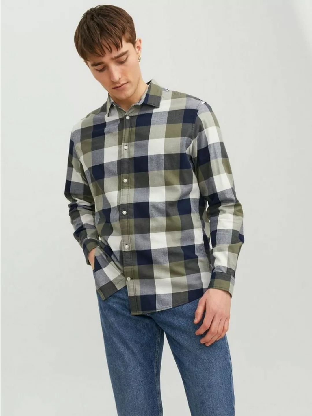 Jack & Jones Langarmhemd Kariertes Holzfäller Hemd JJEBUFFALO 5577 in Olive günstig online kaufen