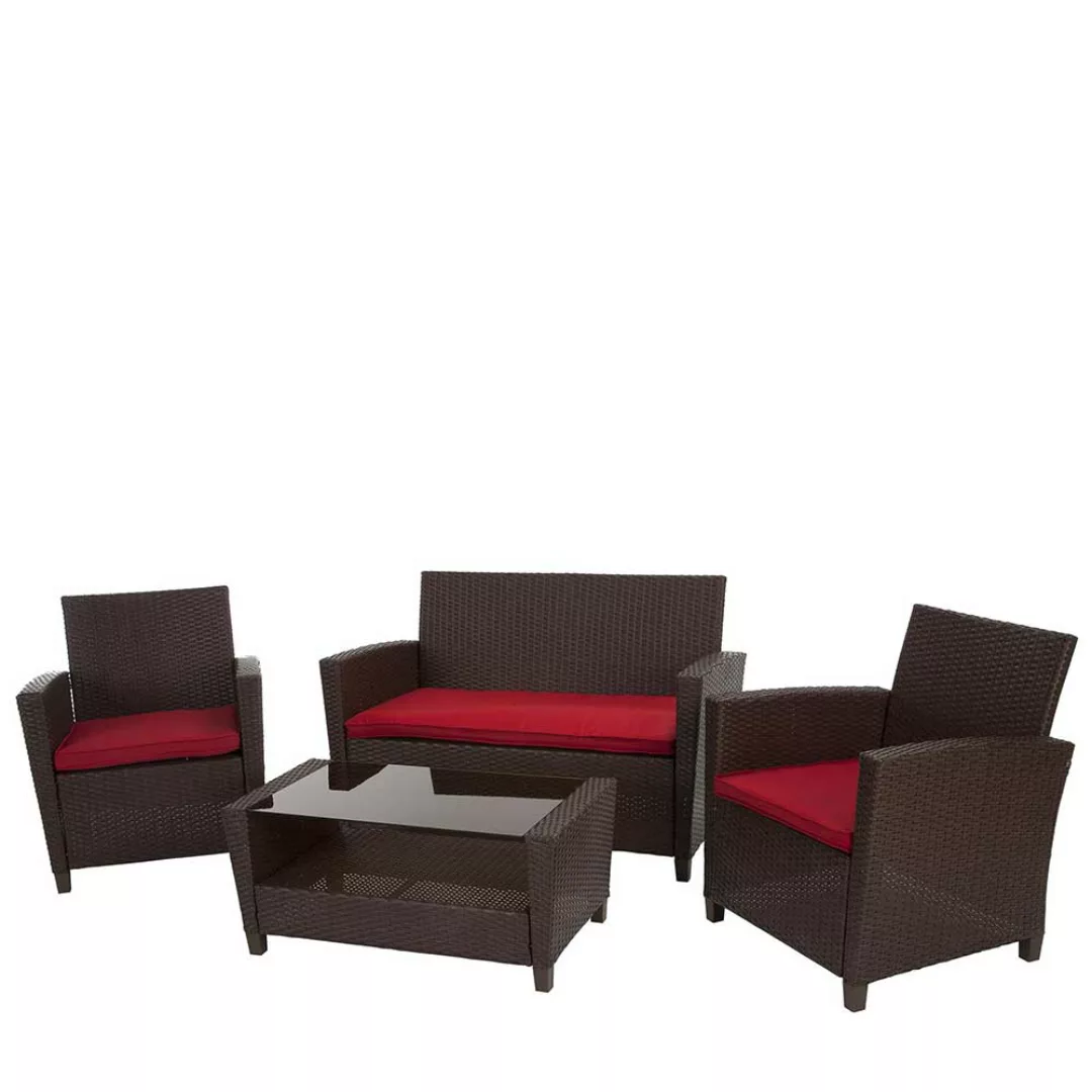 Gartenmöbel Set mit Tisch in Dunkelbraun und Rot Polsterauflage (vierteilig günstig online kaufen