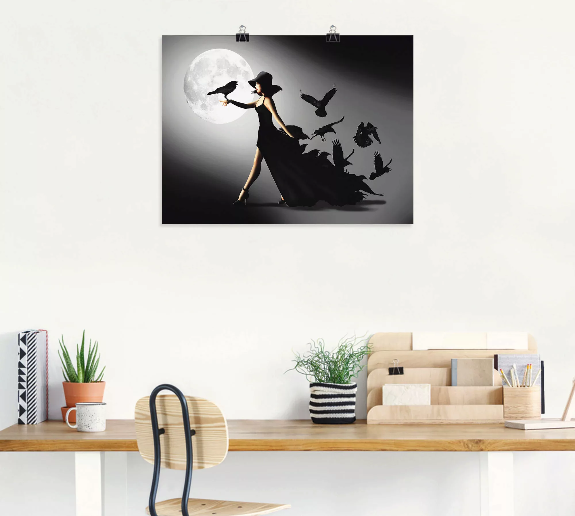 Artland Wandbild "Die Frau mit den Raben", Animal Fantasy, (1 St.), als Alu günstig online kaufen