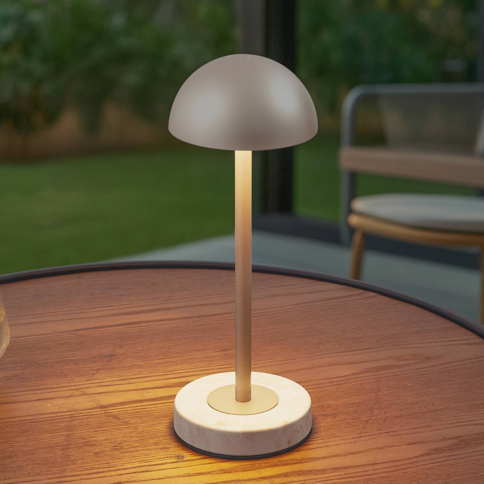 Lindby LED-Akku-Tischlampe Pippin, gold/travertin, Höhe 27cm günstig online kaufen