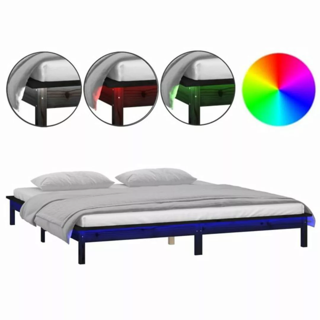 vidaXL Bettgestell Massivholzbett mit LEDs Schwarz 160x200 cm Bett Bettrahm günstig online kaufen