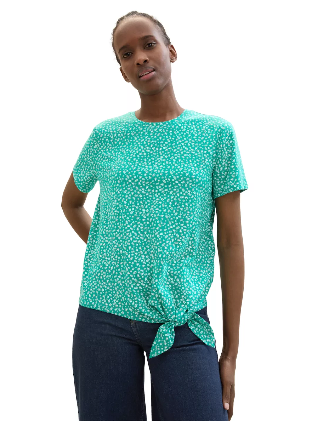 TOM TAILOR Denim T-Shirt mit Minimalprint und seitlichem Knoten günstig online kaufen