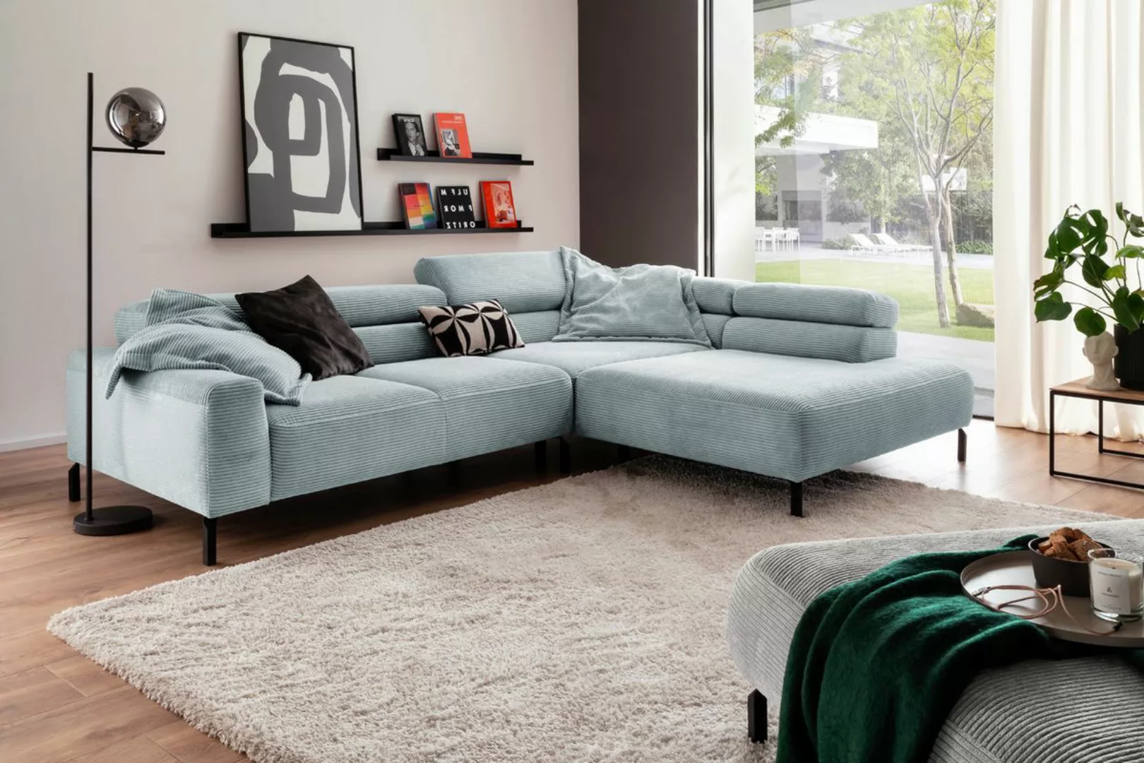 KAWOLA Sofa DELIA Ecksofa Cord hellblau günstig online kaufen