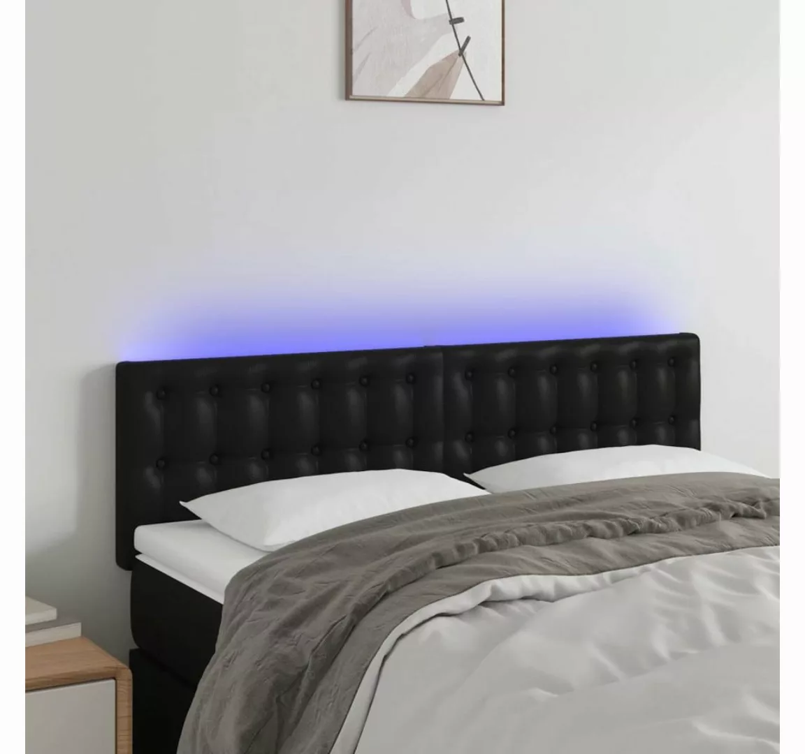 vidaXL Bett, LED Kopfteil Schwarz 144x5x78/88 cm Kunstleder günstig online kaufen