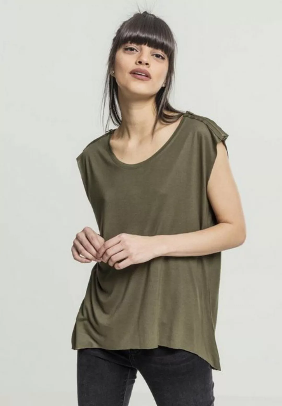 URBAN CLASSICS T-Shirt Urban Classics Damen Ladies Shoulder Zip HiLo Tee (1 günstig online kaufen