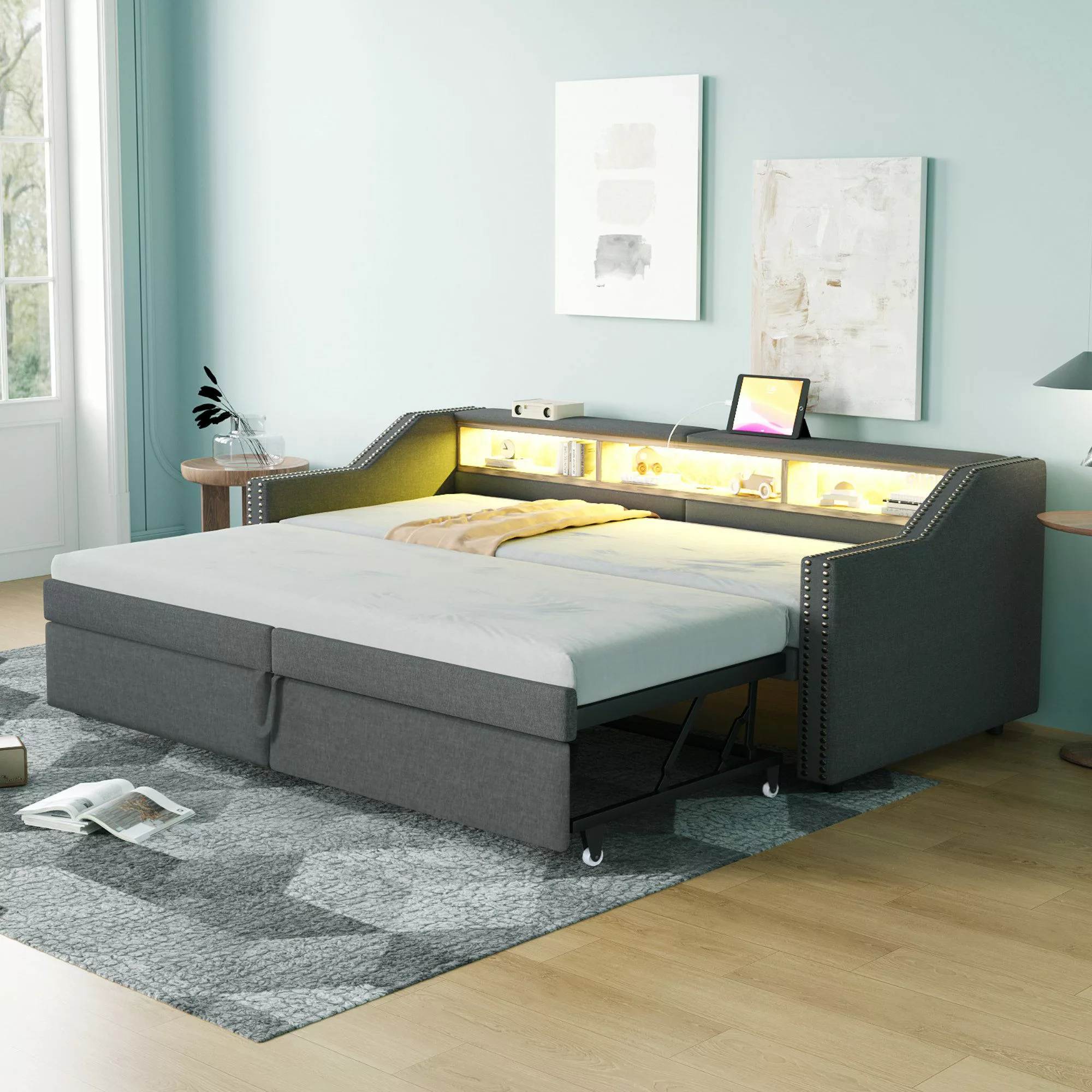 Flieks Daybett, Ausziehbares Polsterbett Schlafsofa 90/180x200cm günstig online kaufen