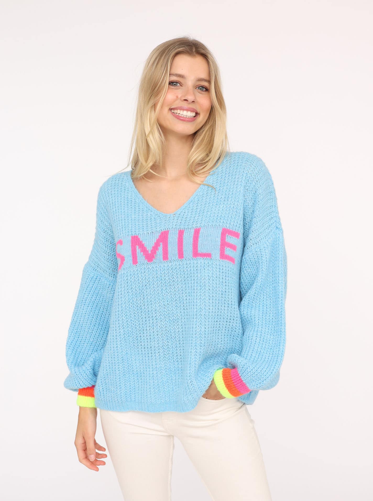 Zwillingsherz Strickpullover ""Smile"", mit fröhlichem Aufdruck günstig online kaufen