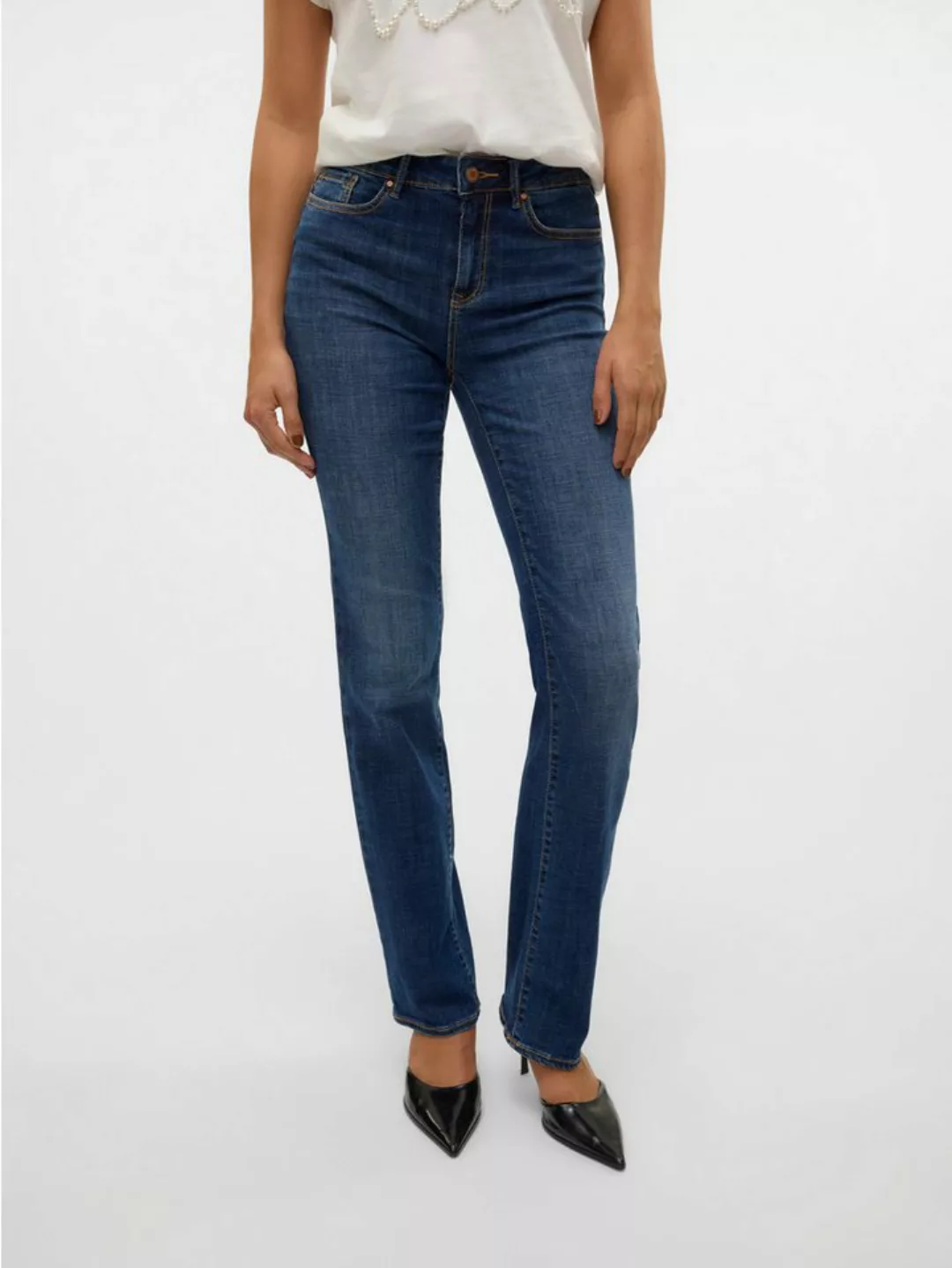 Vero Moda Damen Jeans VMFLASH MR STRAIGHT LI3300 GA Straigt Fit - Blau - Da günstig online kaufen