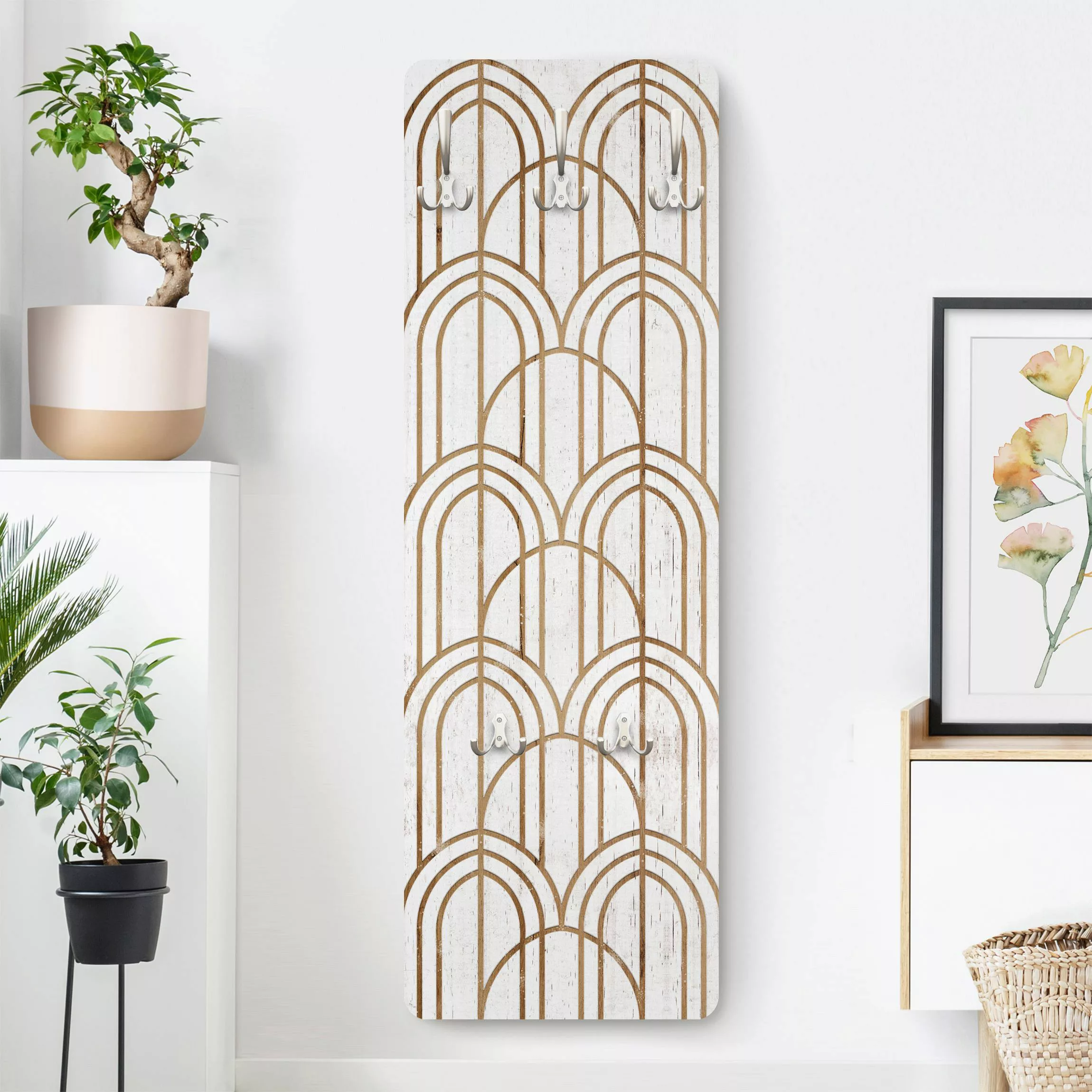 Wandgarderobe Art Deco Muster auf Holz günstig online kaufen