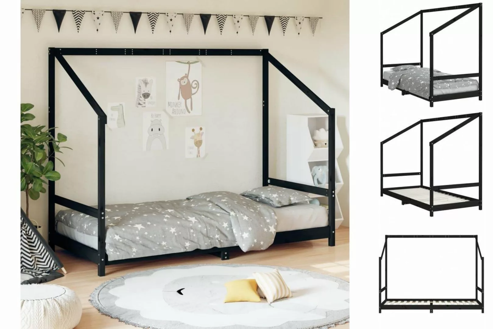 vidaXL Kinderbett Kinderbett Schwarz 90x190 cm Massivholz Kiefer günstig online kaufen