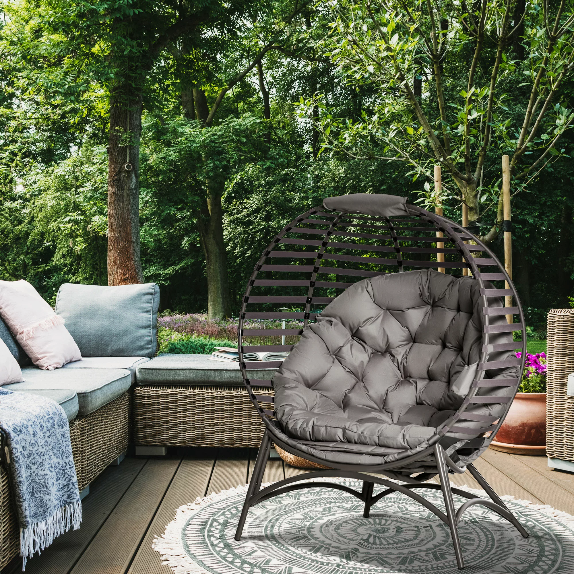 Outsunny Papasansessel Gartenstuhl 2Korb-Stuhl mit Kissen oval Loungesessel günstig online kaufen
