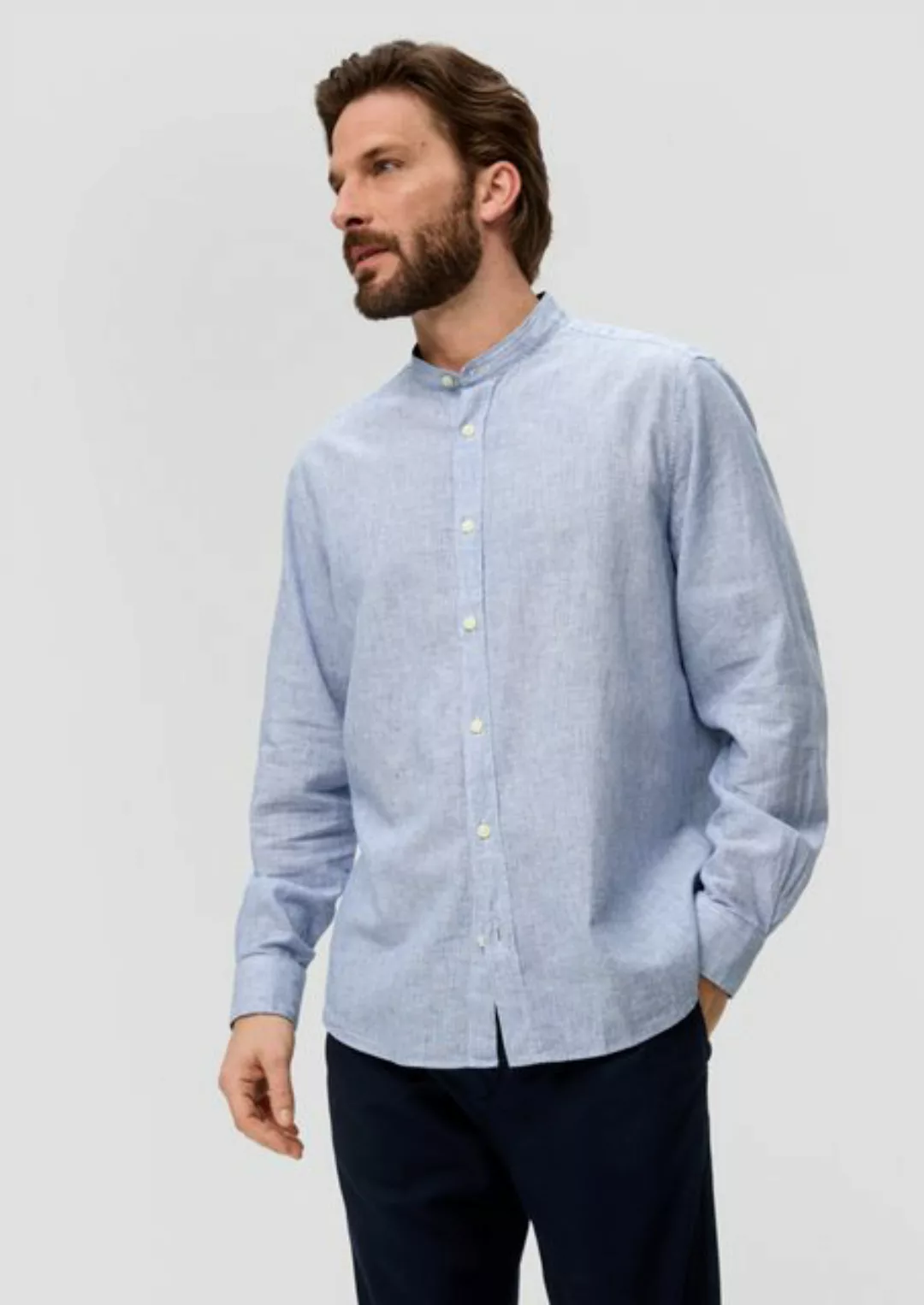 s.Oliver Langarmhemd Regular: Hemd aus Baumwoll-Leinen-Mix günstig online kaufen