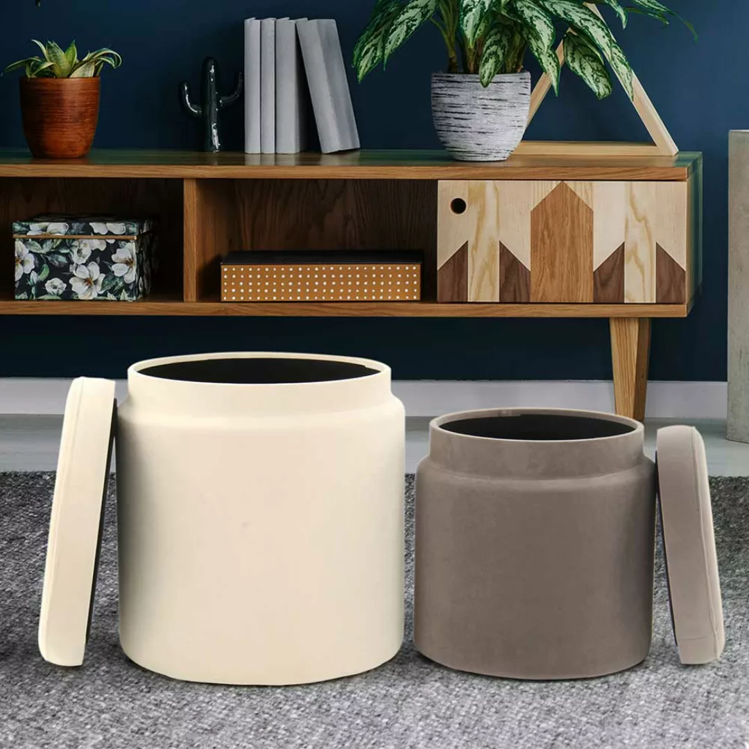 Sitzhocker in Creme Weiß und Taupe Truhe (zweiteilig) günstig online kaufen