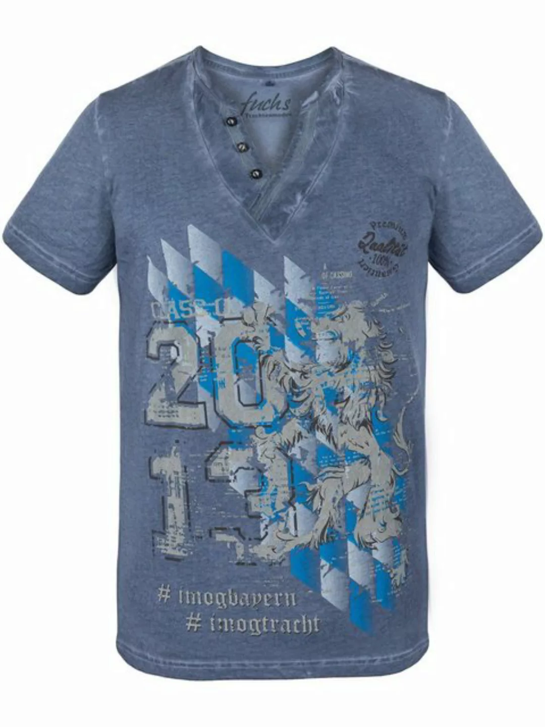 FUCHS T-Shirt Trachten T-Shirt Baldi blau aus 100 % Baumwolle günstig online kaufen