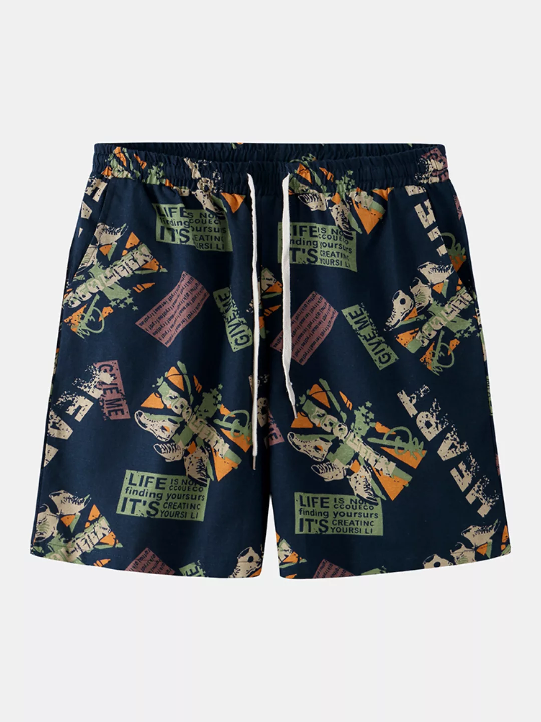 Herren Schuh & Character Pattern Print Sommer Atmungsaktive Shorts mit Kord günstig online kaufen