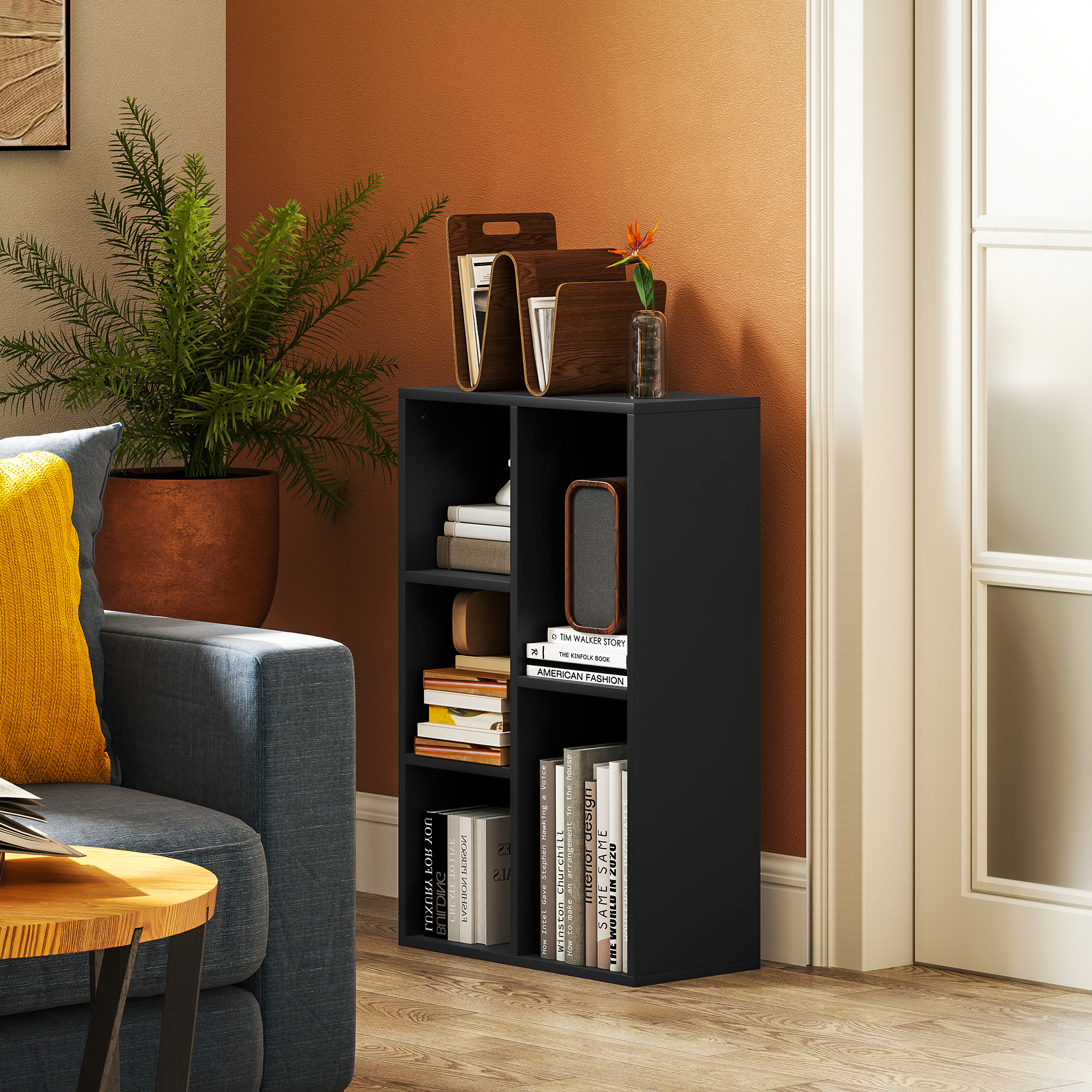 HOMCOM Bücherregal, Regal mit 2 Ebenen und 5 Fächern, Aufbewahrungsmöbel fü günstig online kaufen