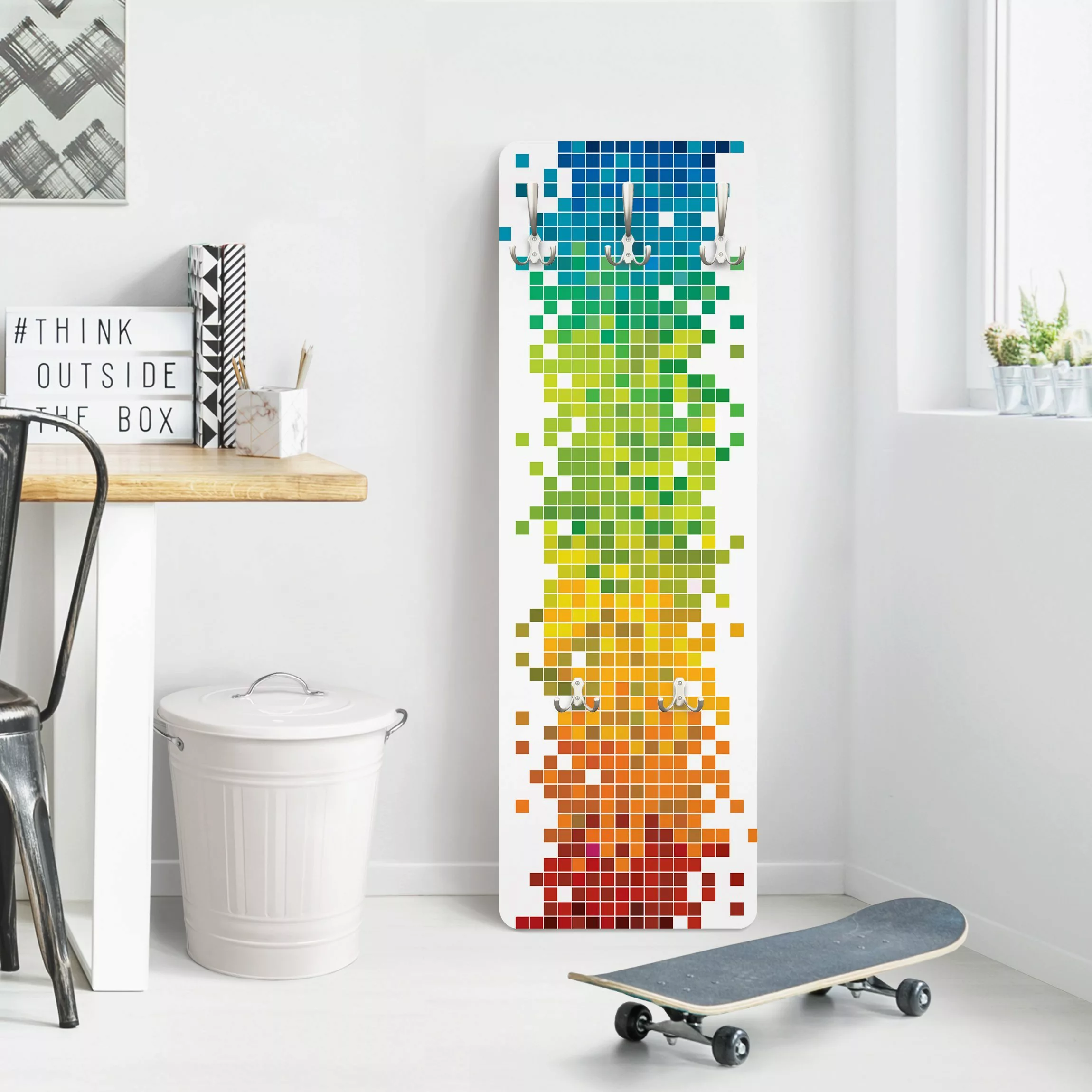 Wandgarderobe Holzpaneel Kinderzimmer Pixel-Regenbogen günstig online kaufen