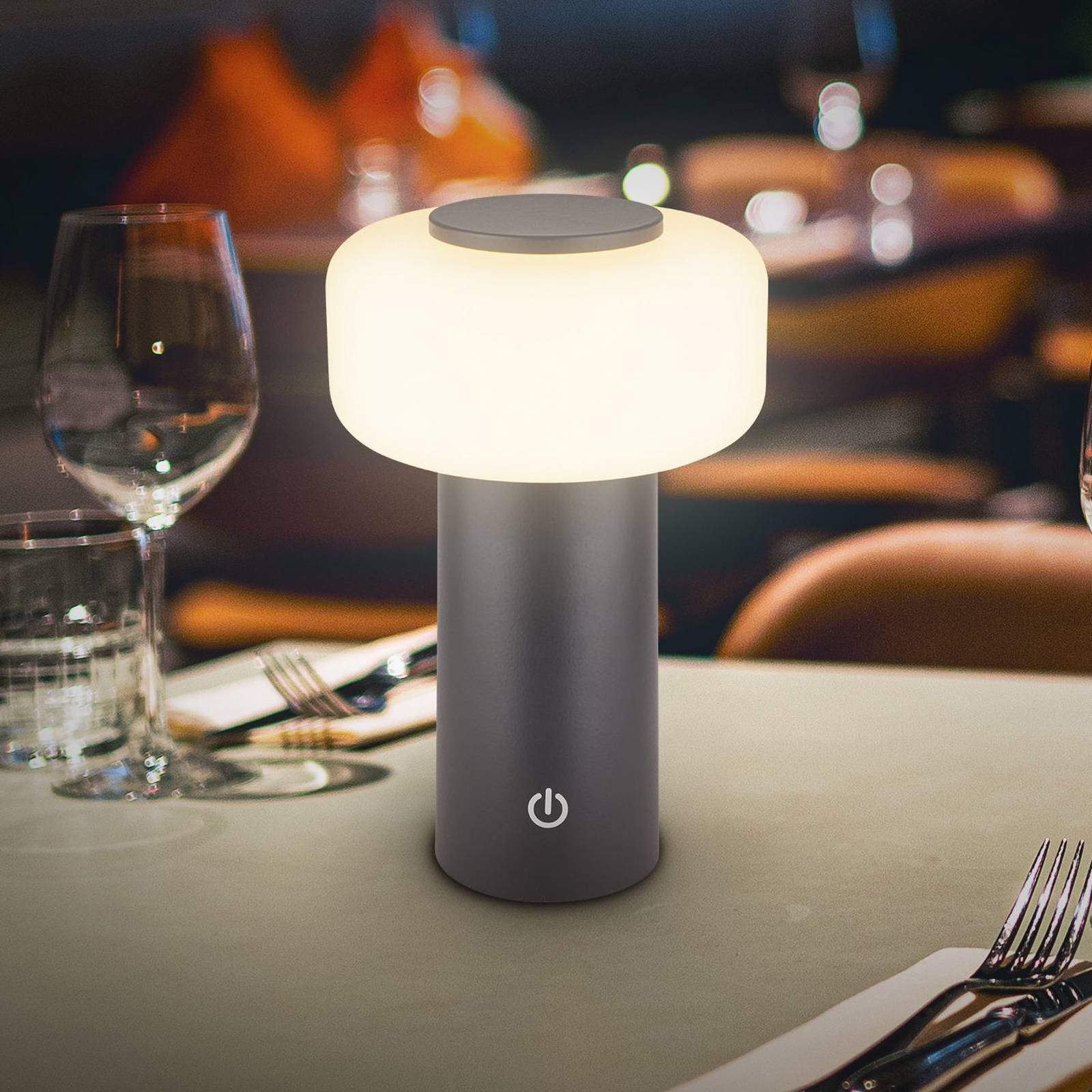 LED-Akku-Tischleuchte Juna, anthrazit, IP44, dimmbar, 20 cm günstig online kaufen