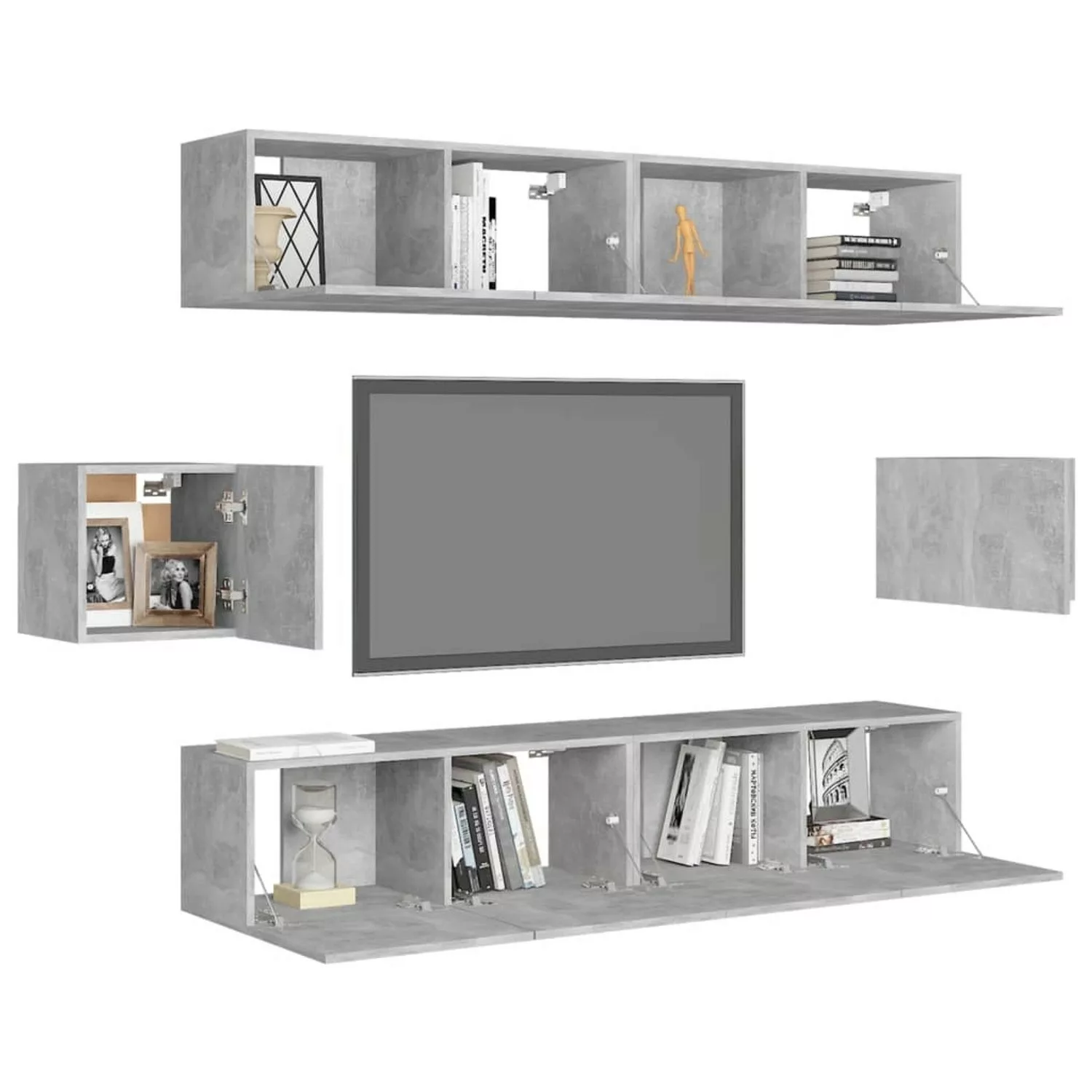 vidaXL TV-Schrank 6-tlg TV-Schrank-Set Betongrau Spanplatte TV-Konsole für günstig online kaufen