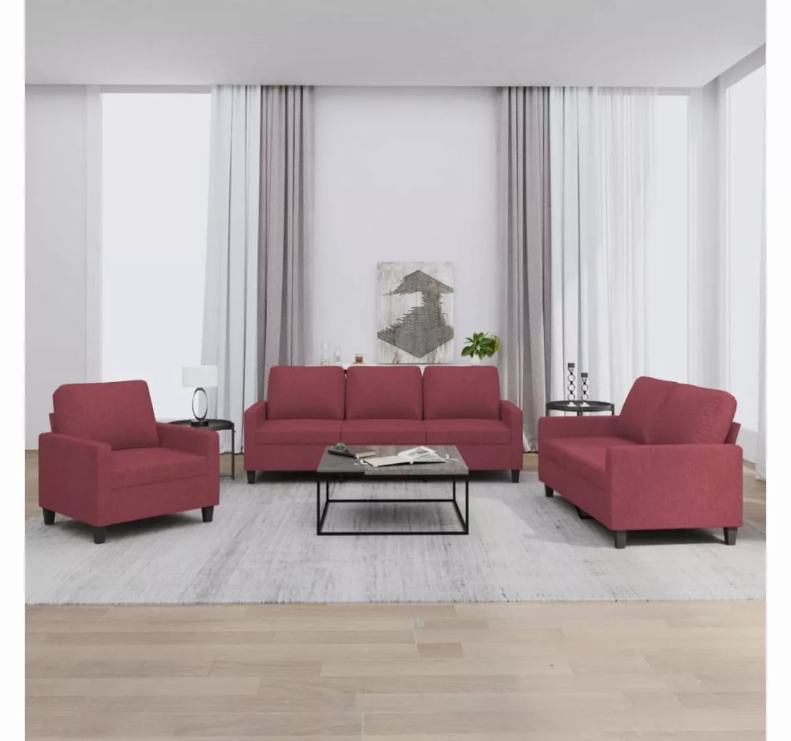 vidaXL Sofa Sofagarnitur mit Kissen Stoff, Standard, Rot günstig online kaufen